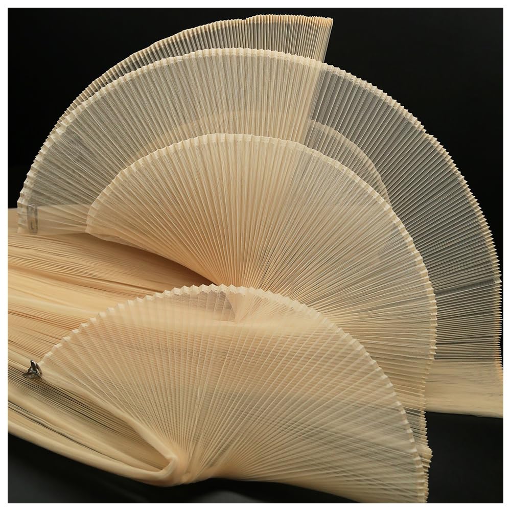 MFfly 100% Polyester Light Yellow Pleated Flower Mesh Fabric, 1m x 159cm, Stretch, Decorative Fabric