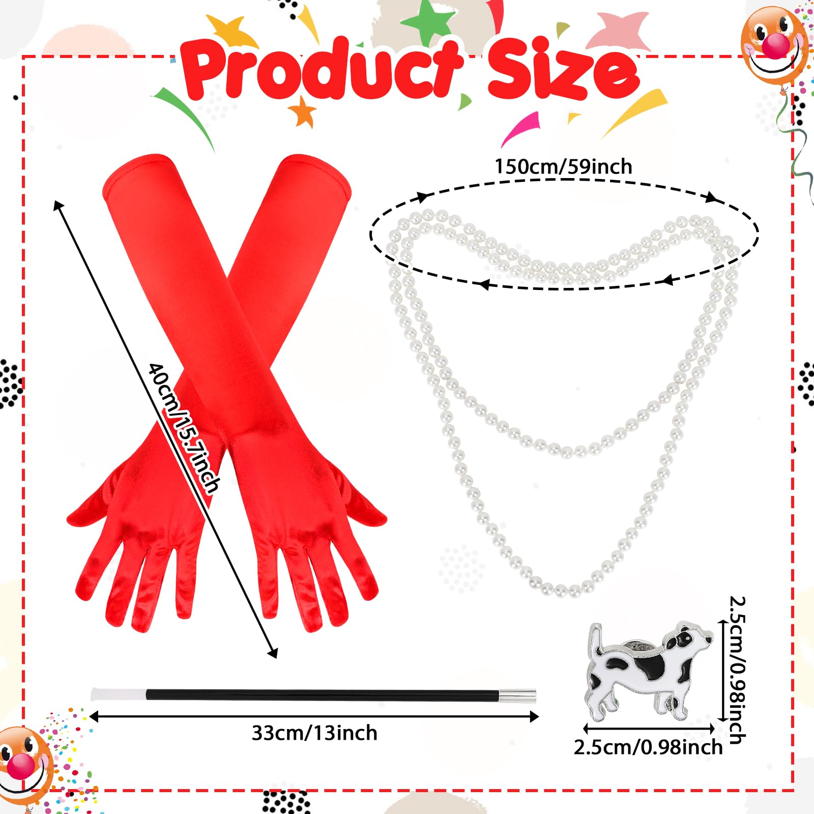XEPST Dalmation Black White Coat Halloween Costume Dalmatian Shawl Scarf Women Red Gloves, Necklace Accessories Fancy Dress Costume - Image 2
