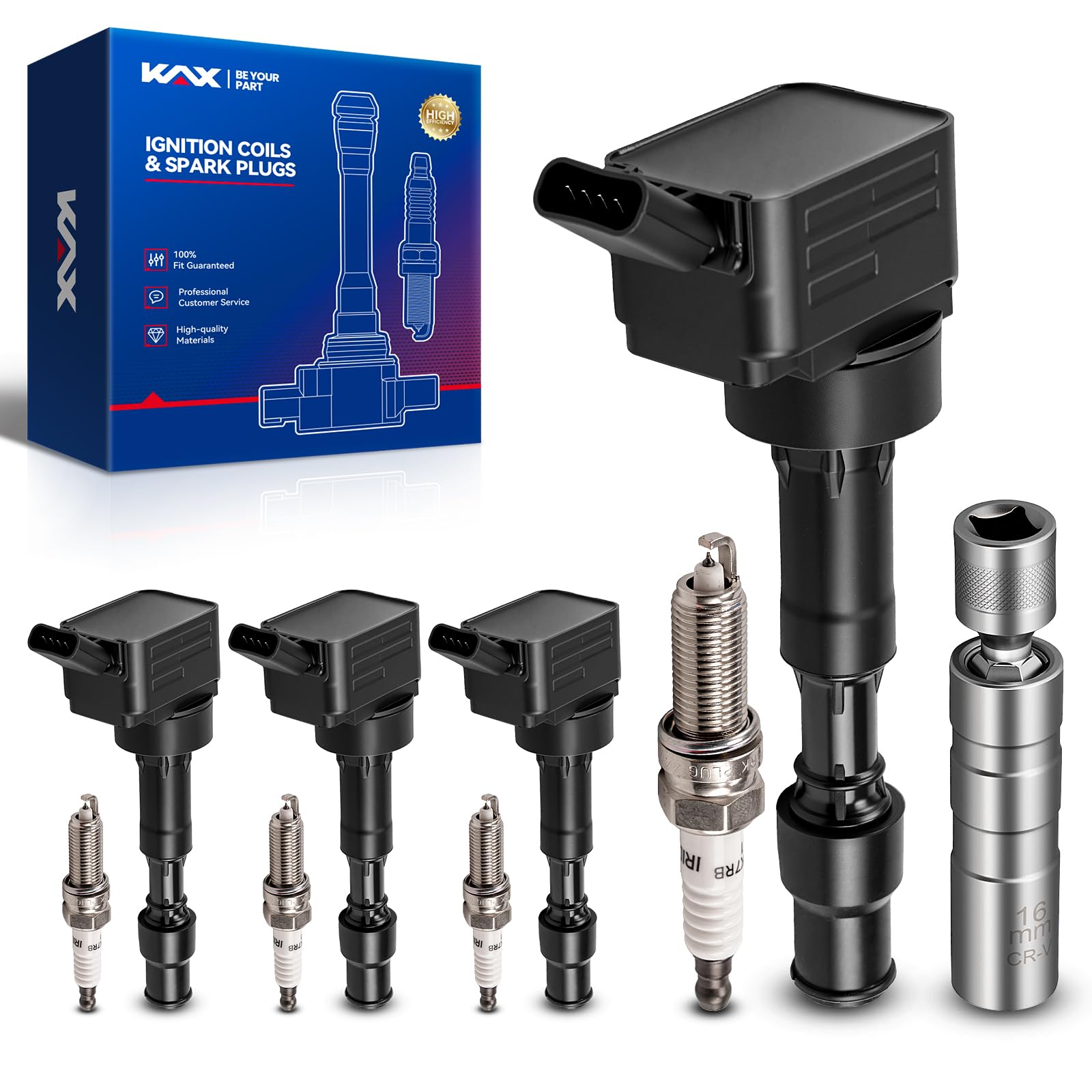 KAX 4 Ignition Coils and 4 Spark Plugs Set for Hyundai Elantra 17-19 2.0L