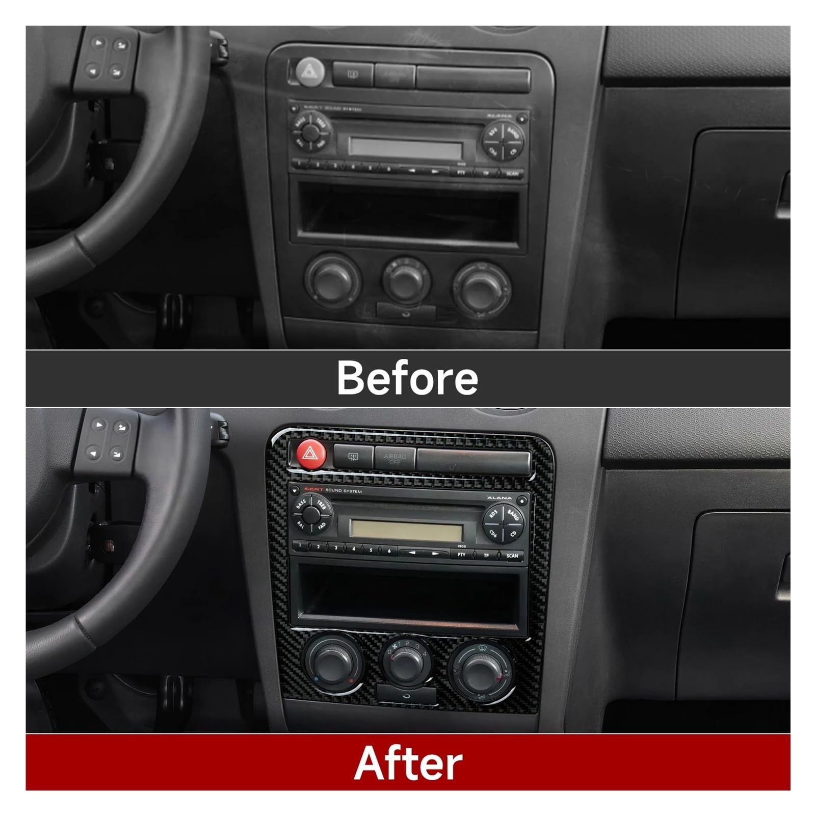 Marco Panel Radio Montaje Moldura Adhesivo Interior Fibra Carbono. Panel CD Consola Central Coche para Seat Cordoba 6L 2003-2009 para Ibiza 2002-2007
