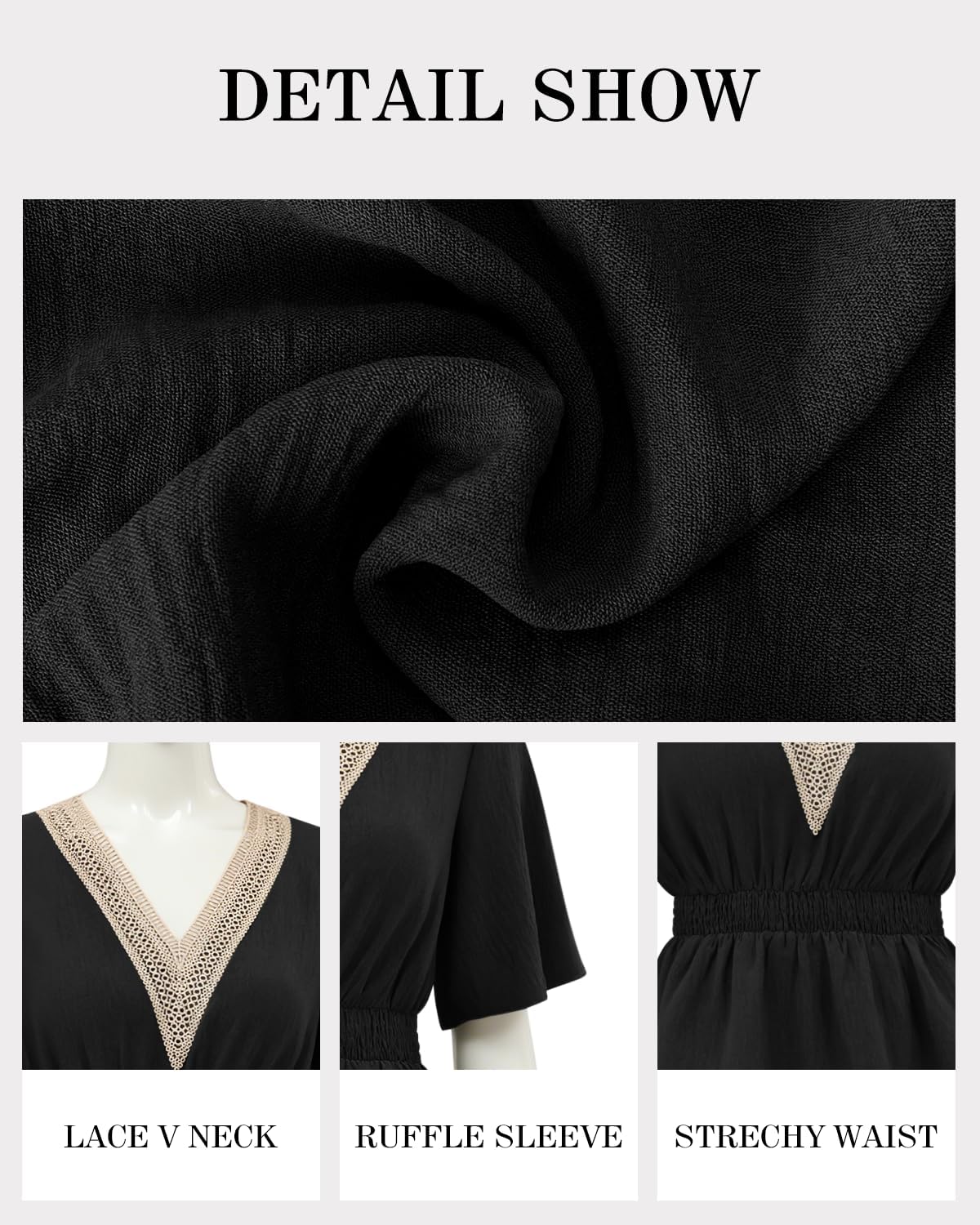 HEYTALALA Womens Summer Tops Dressy Casual Ruffle Short Sleeve Lace V Neck Smocked Peplum Blouses Babydoll Shirts - Image 7