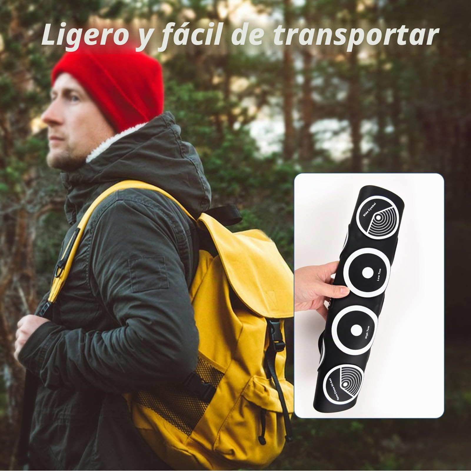 Dilwe Batería Electrónica Portátil, Kit de Práctica Enrollable de 9 Pads con Salida MIDI, Pads Electrónicos Ultrafinos, 2,5 Mm para grabación en casa, viajes y estudio