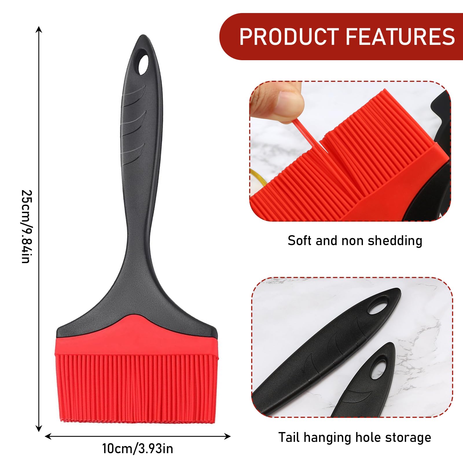 2 Piezas Cepillo de Silicona Extra Grande para Repostería, 10cm Ancho Pincel Cocina, Resistente al Calor Brocha Reposteria, para Cocinar, Asar (Rojo)