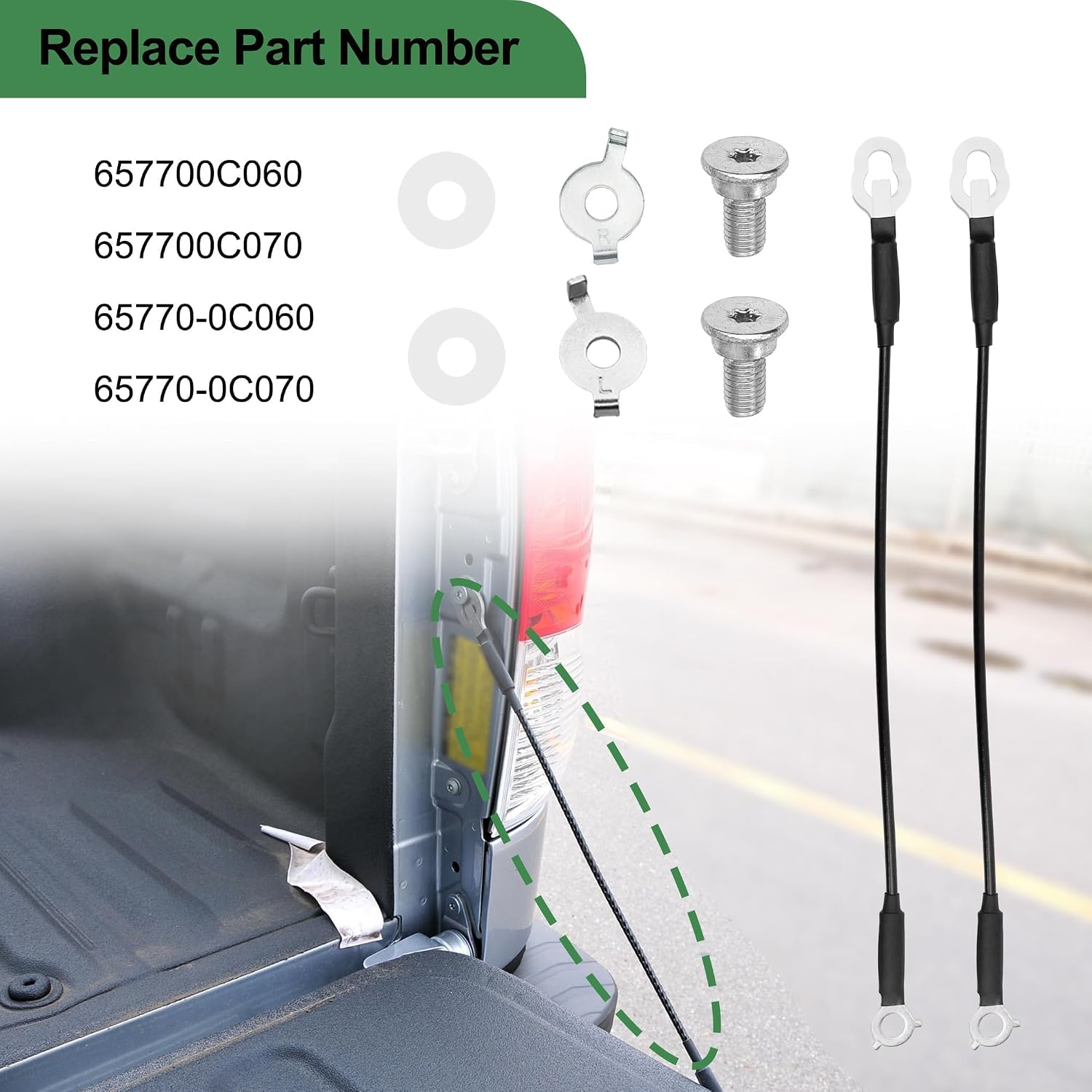 Tailgate Cable Strap with Bolt Fit for Toyota Tundra 2007-2021 Tail Gate Support Cable Straps Replaces # 65770-0C060 65770-0C070 Rear Tailgate Driver and Passenger Side