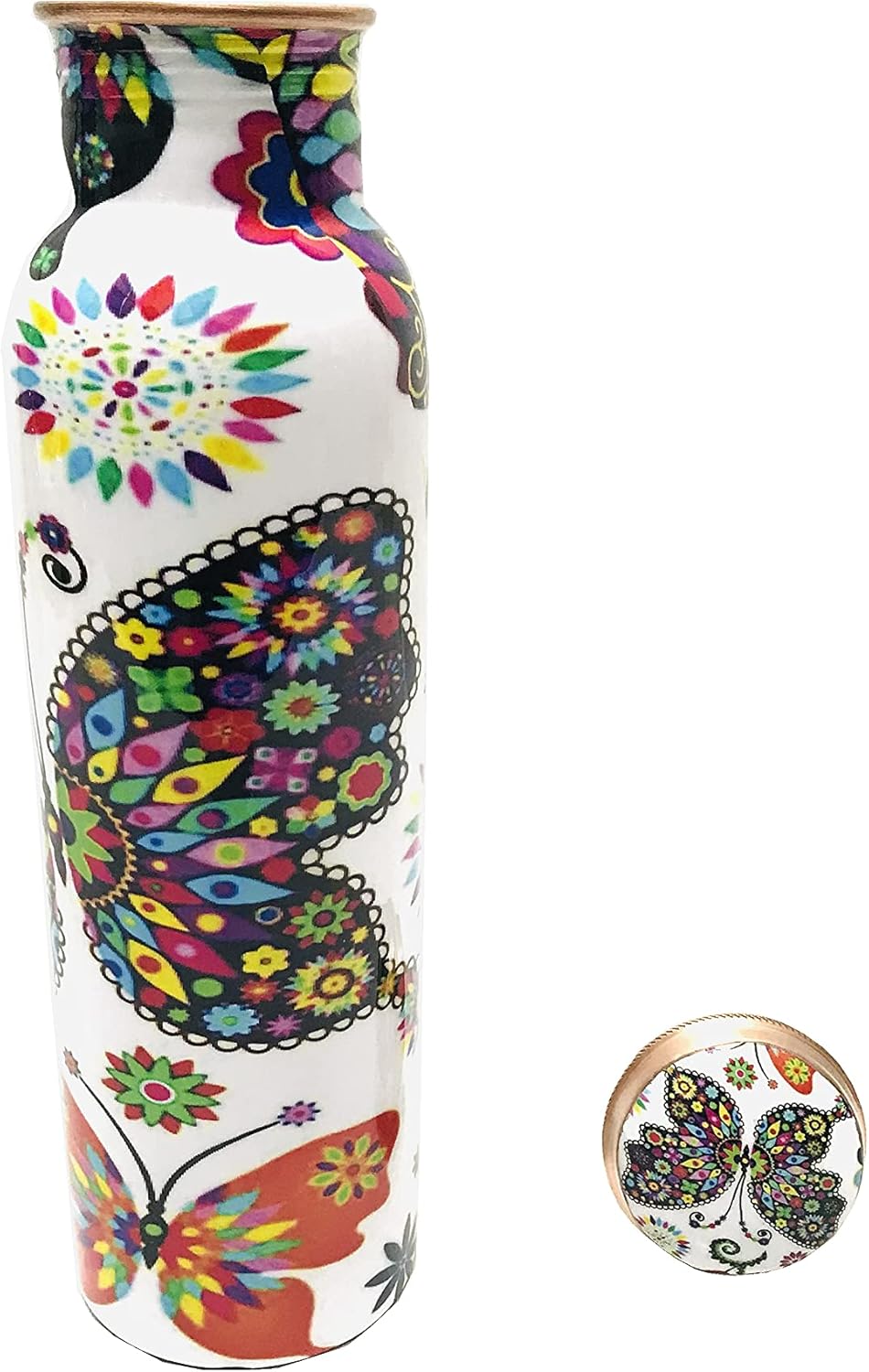 Kunal Art & Crafts Multi Butterfly Copper Water Bottle 34 Oz,Joint Free-Ayurveda Health For Travelling Purpose Vessel for Drinking water, Yoga Thanksgiving, Christmas, Birthday Gift - 1000 Ml