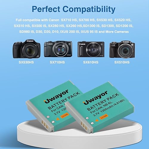 Miniatura 2 de Paquete de 2 baterías y cargador NB-6L NB-6LH para Canon PowerShot SX540 HS, SX530 HS, SX520 HS, SX510 HS, SX500 is, SX700 HS, SX710 HS, SX610 HS,