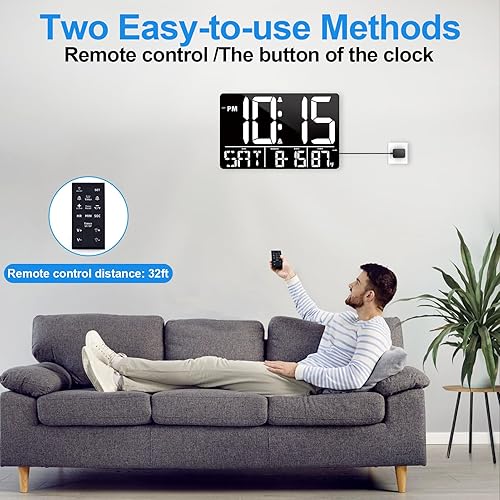 Miniatura 4 de Reloj de pared digital de 13 pulgadas con control remoto, 25 tonos de llamada, temperatura, calendario, 0-100% brillo automático o personalizado,