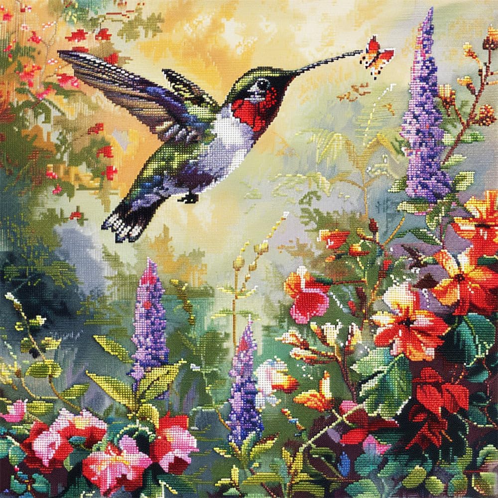 Kitphoenix Latch Hook Kit Humming Bird Pillow Case 43Cmx43cm Needlework Latch Hook Kit Unfinished Crocheting Rug Yarn Cushion Embroidery Carpet Set