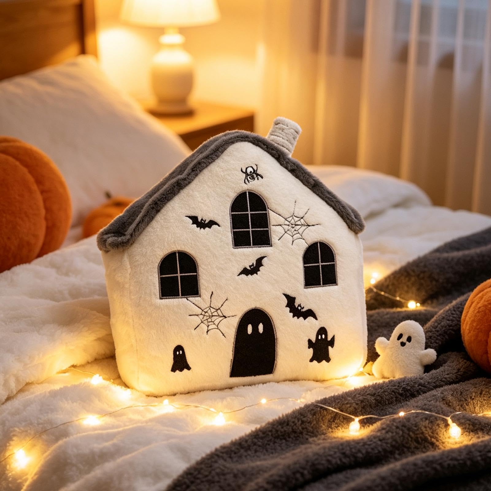 Generisch Cojín de peluche de Halloween con casa embrujada en 3D