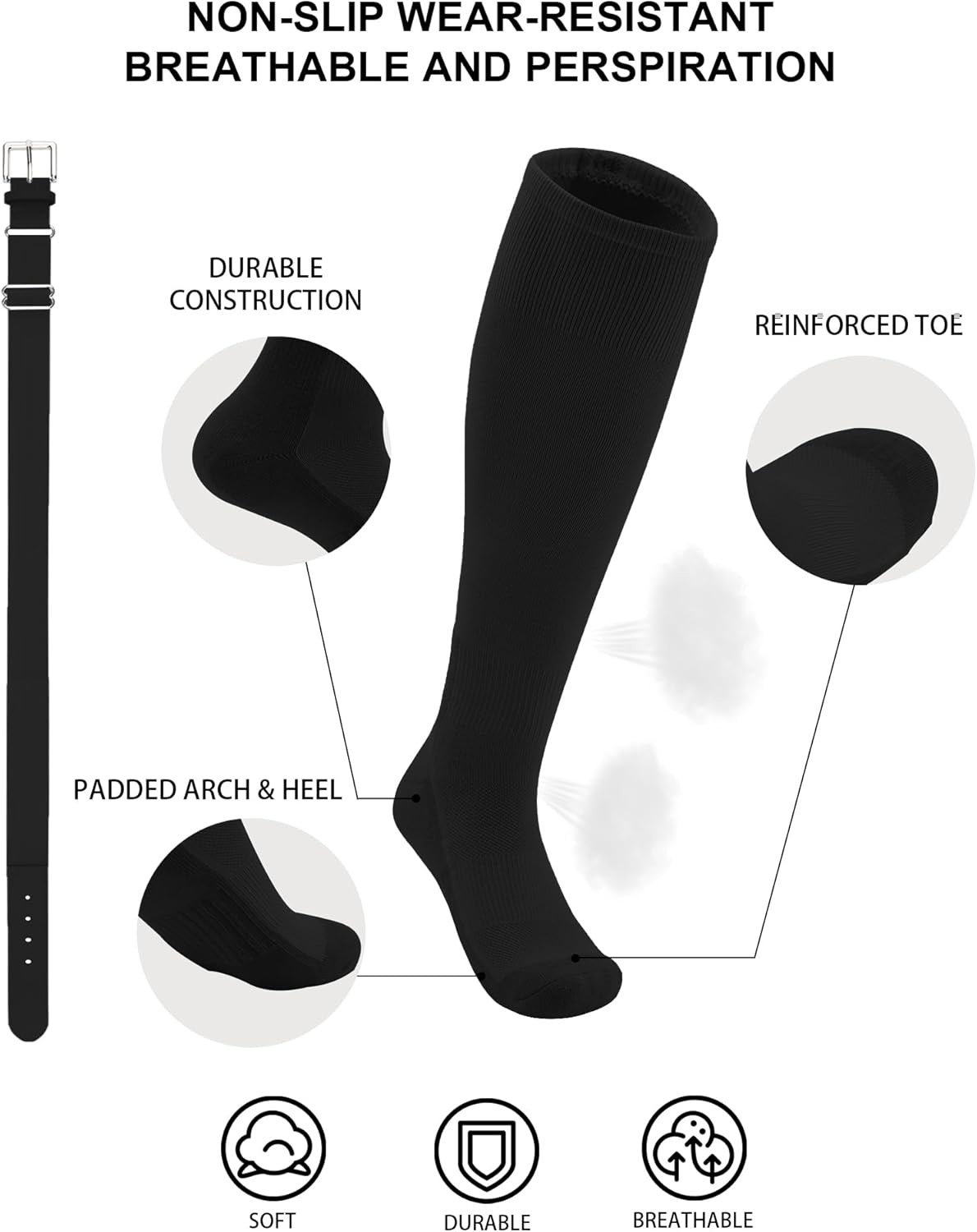 QBK 2T/3T/4T/5T Toddler Baseball Socks And Belt Youth Softball Tee Ball Combo Set for Boy Girl (1 Pairs of Socks & 1 Belt) - Image 2