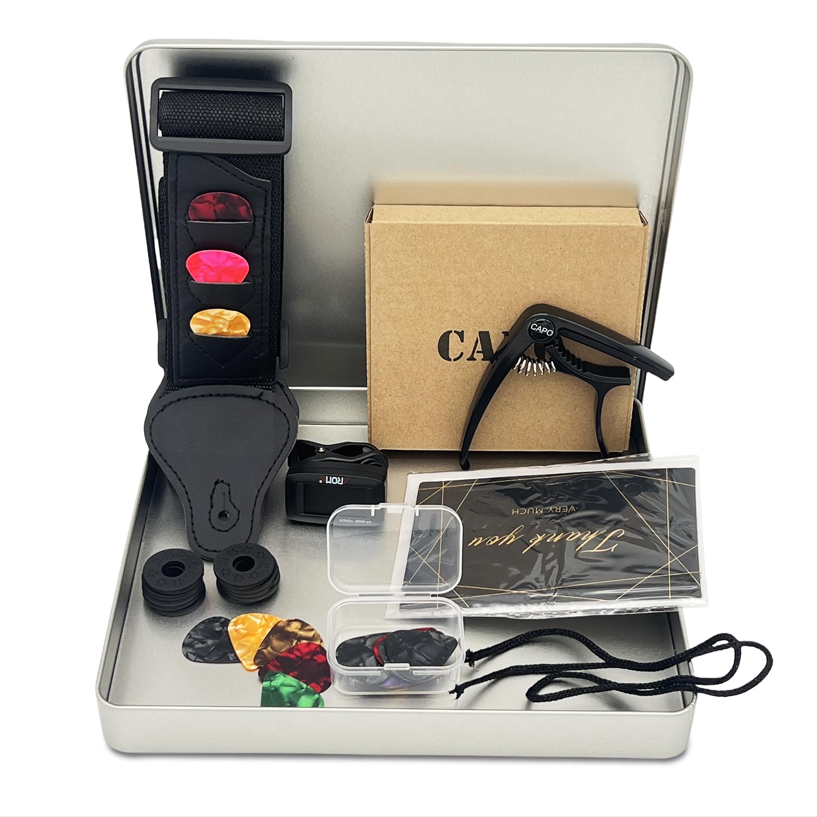 Metal Guitar Accessory Kit with Strap, Tuner, Strap Locks and Capo
