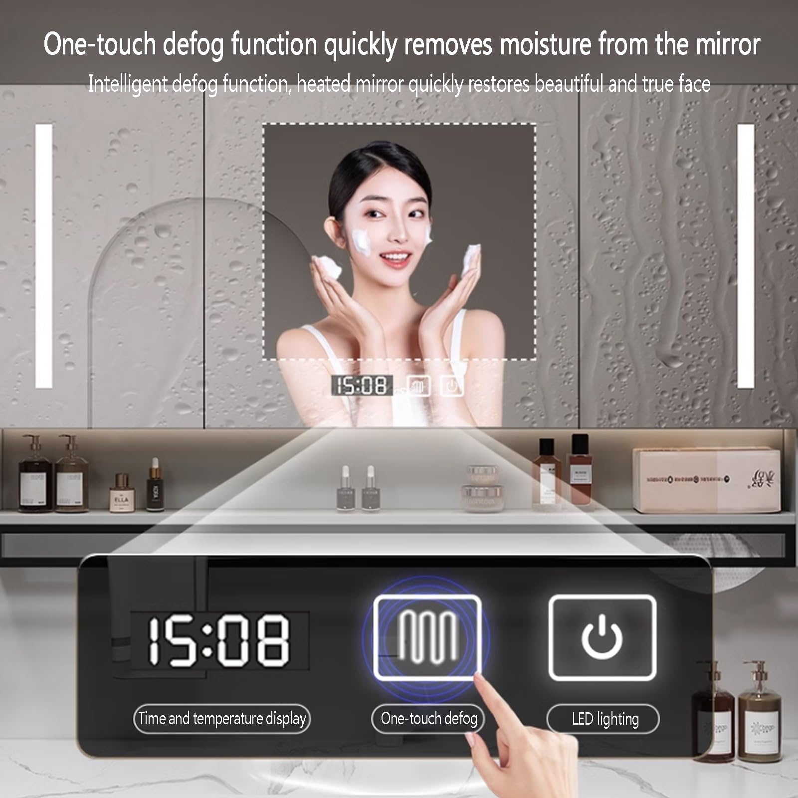 Inteligente armario de baño con espejo y luz,Armario de Pared Rectangular Antivaho,Espejo de Maquillaje para Inodoro con Estante,armario espejo baño led tiempo temperatura,agujero de papel,barra de to