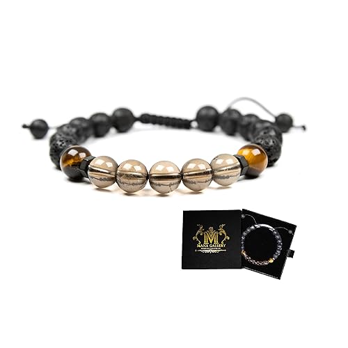 Natural Smoky quartz bracelet with Tiger eye and Lava Essential Oil diffuser Bracelet for Men Women stress and negative emotions relief Natural