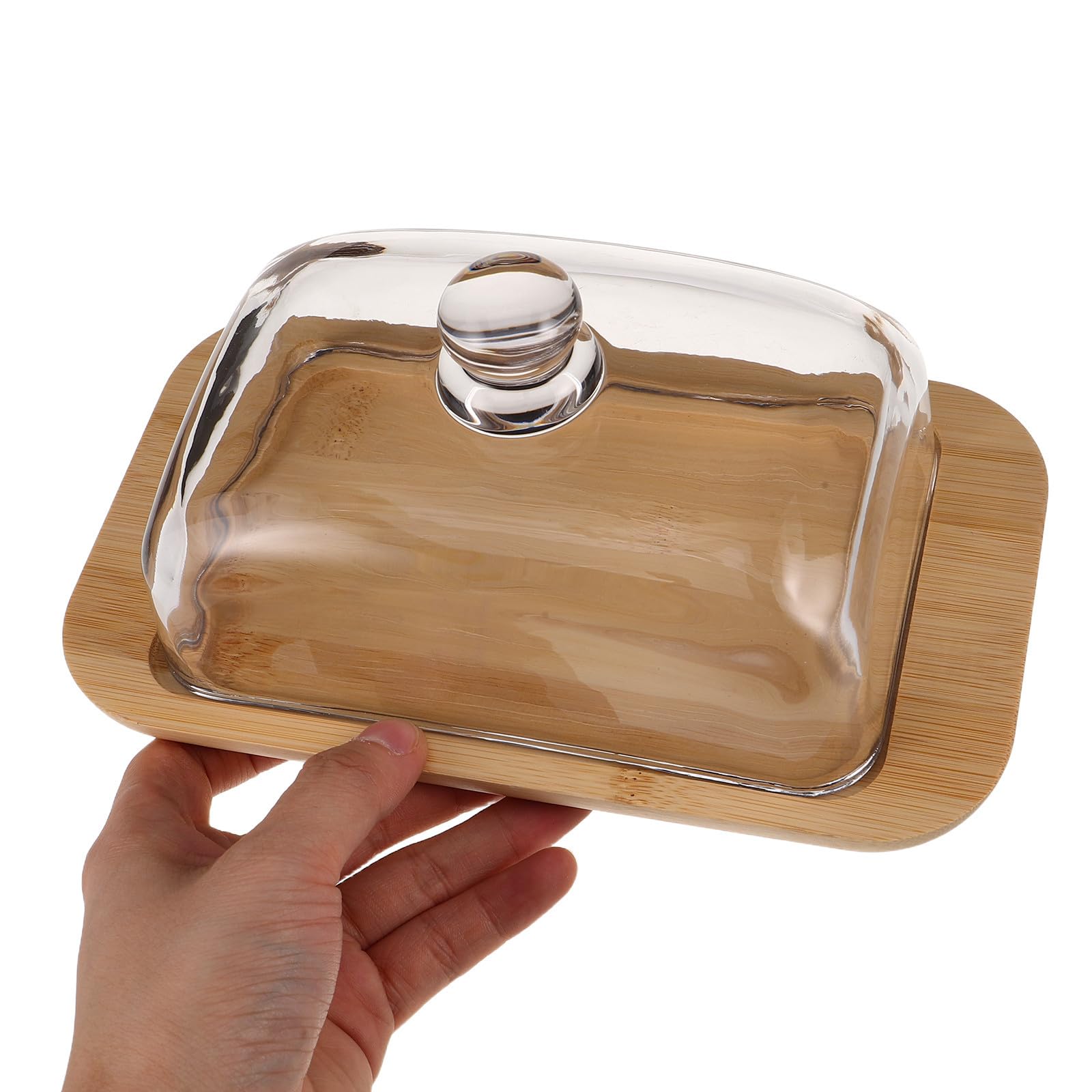 Abaodam Beurrier Couvert en Verre avec Couvercle en Bois 21x12 Cm