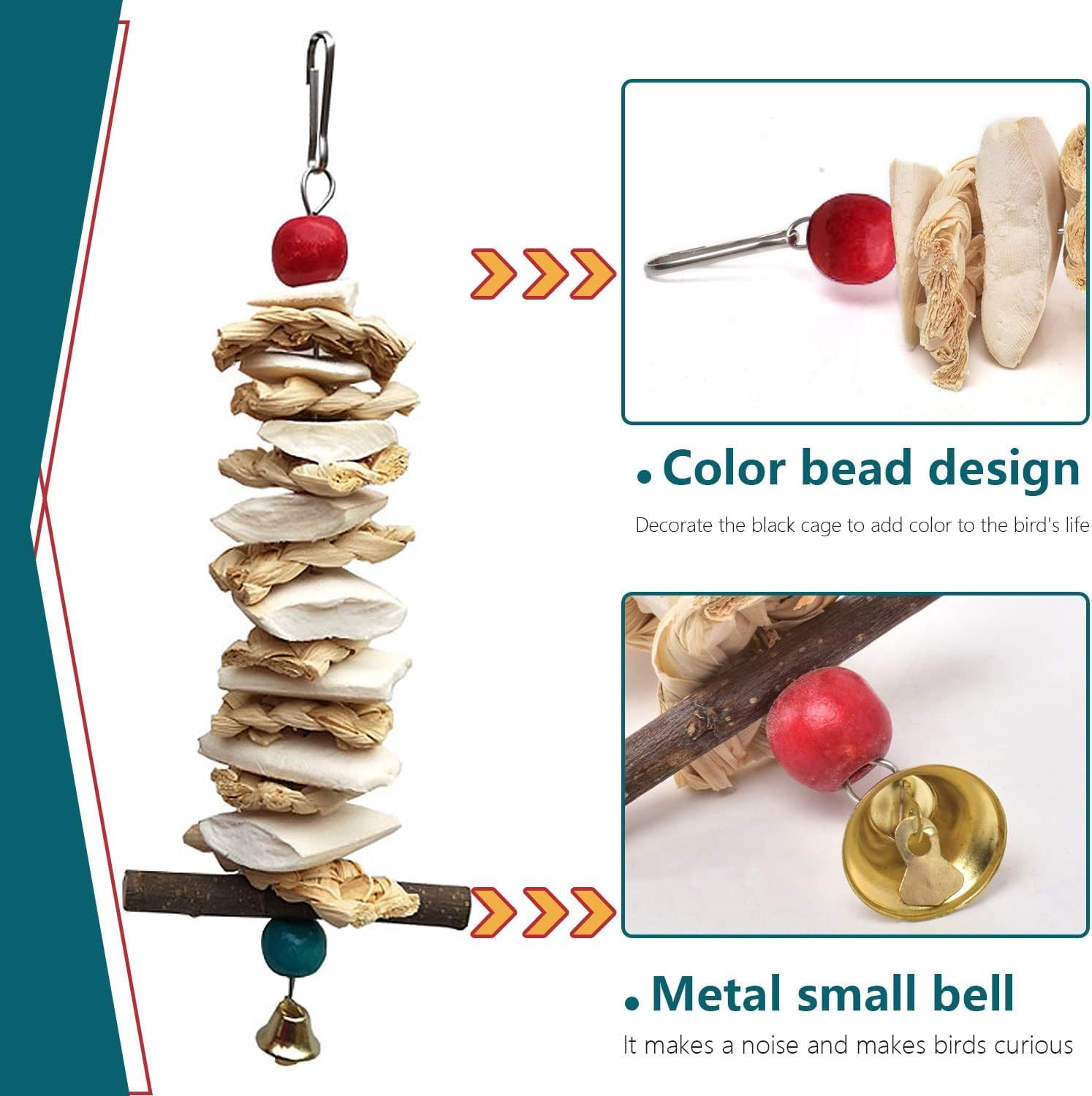 Newsmy 2 Pack Parrot Chewing Toys with Natural Cuttlefish Bone and Apple Stick, Hanging Bird Toys for Budgie Cockatiel and Parakeet, Calcium and Beak Care Toy — view 4