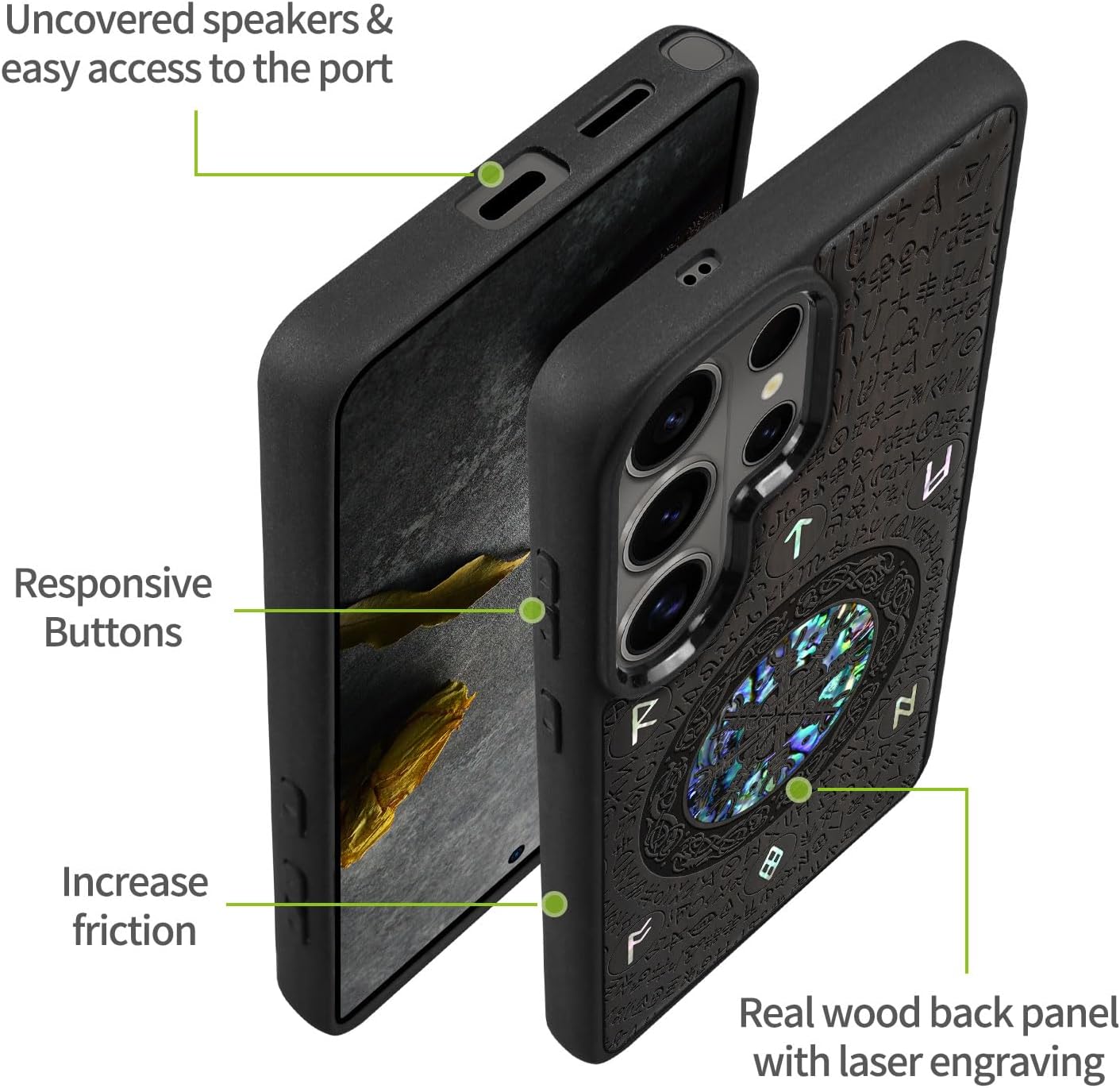 Carveit Magnetic Wooden Case for Samsung Galaxy S26 Ultra Case, Wood Artisan Engraved & Handmade Shell Inlaid, Compatible with MagSafe Wireless Chargers (Viking) Blackwood