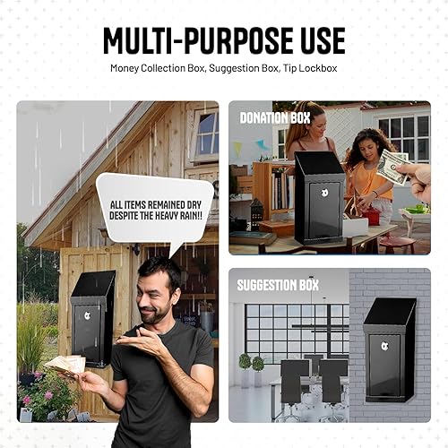 Miniatura 3 de Caja de donación de metal, caja de sugerencias con ranura y cerradura, caja de bloqueo para dinero impermeable, caja de comentarios y votación,