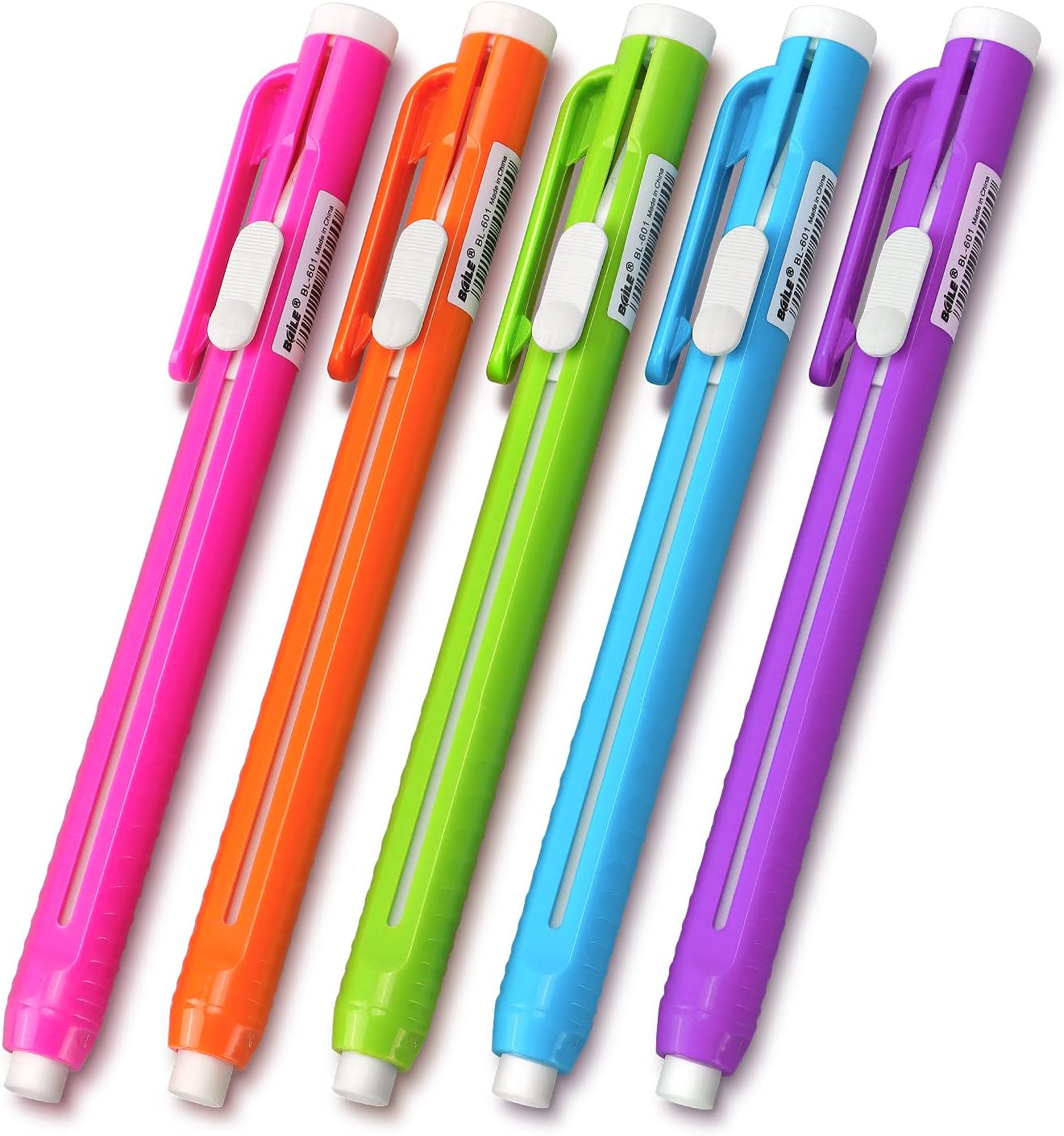 Retractable Mechanical Pencil Rubber Eraser Pen, Pen-Style Erasers Assorted Color, 5 Pack