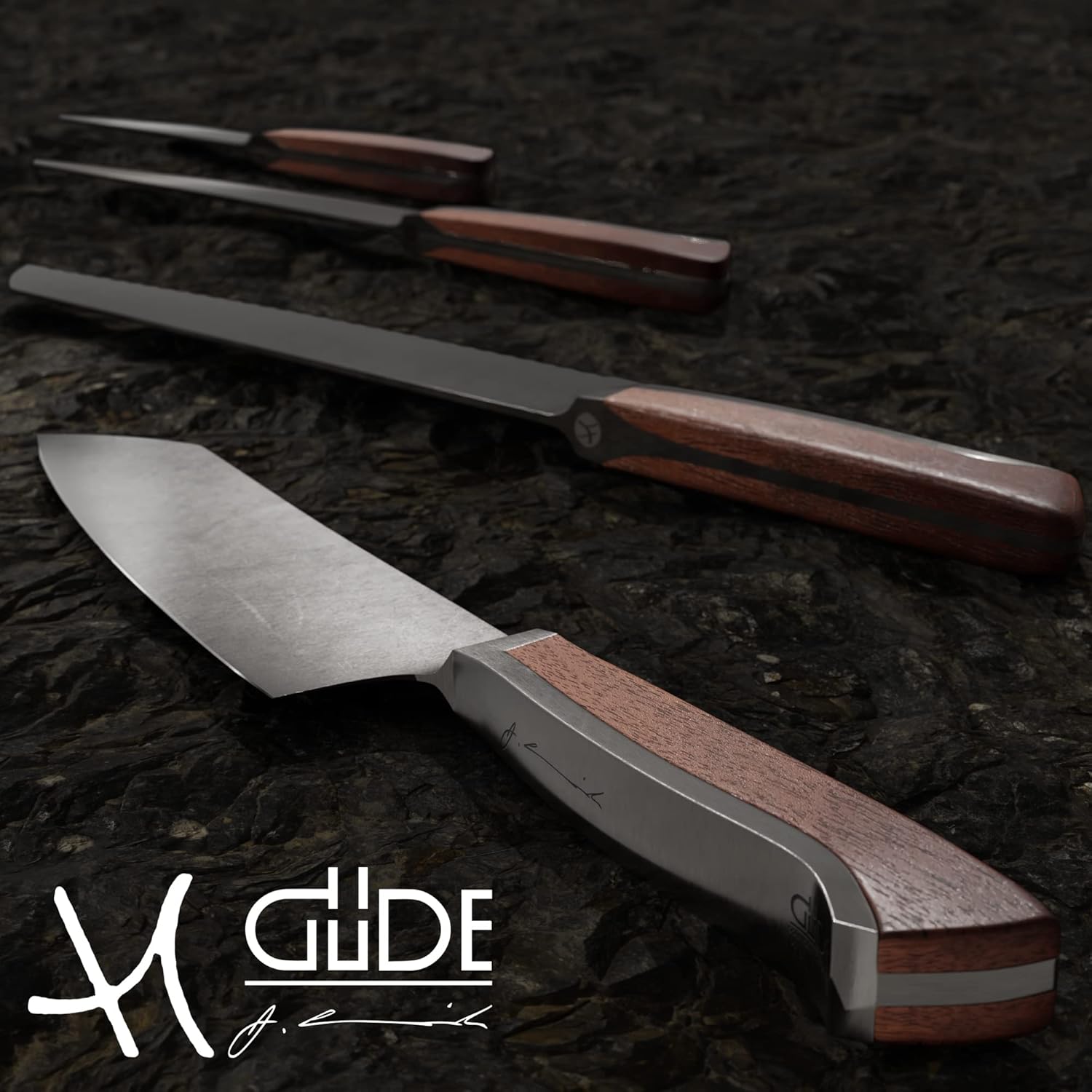 GÜDE Solingen - Santoku knife Forged, 18 cm, Walnut wood, CAMINADA, Handmade Germany