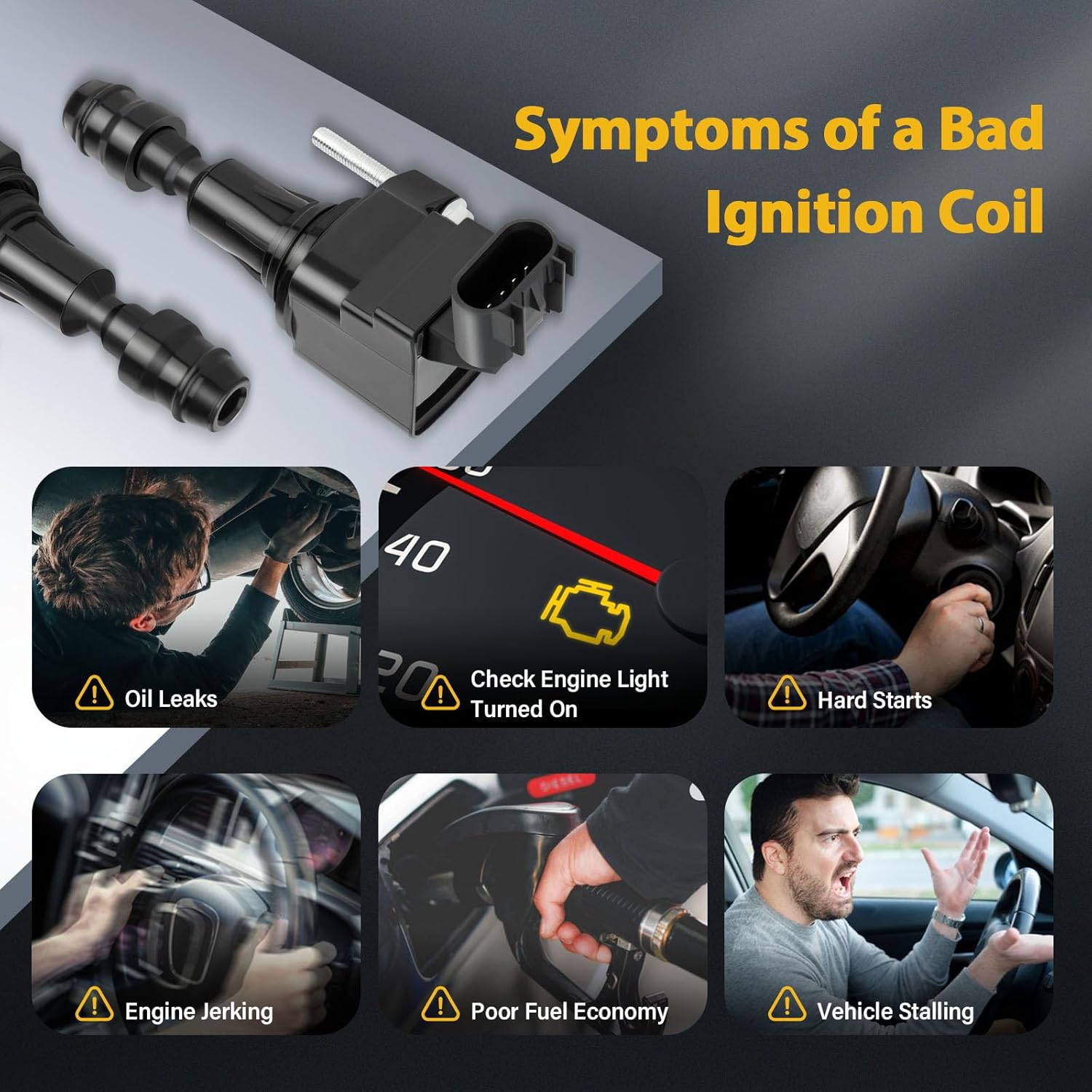 OCPTY Set of 4 Ignition Coil Pack for Buick for Chevrolet for GMC for Saab for Pontiac for Saturn for LaCrosse for Equinox for Terrain for Verano for Regal for Malibu Replace for UF491