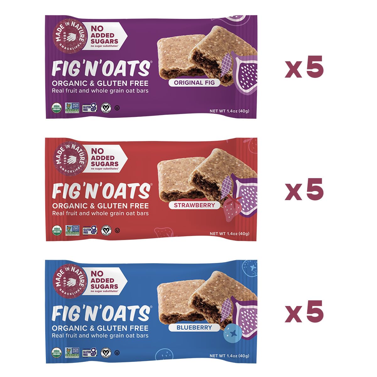 Made in Nature Fig ‘N’ Oat Bars, 1.4 Ounce 5 Count (3 Pack) – Original Fig, Blueberry, and Strawberry