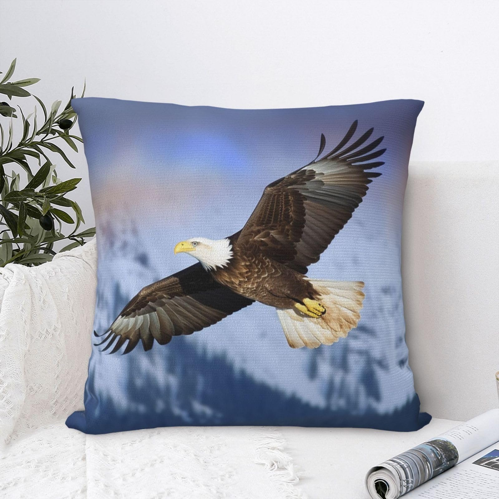 FodPand Luxury Velvet Throw Pillow Covers 24"x24" Super Soft Decorative Pillow Cases - Bald Eagle Flying Pillowcases Modern Lumbar Cushion Cases for Couch Sofa Bed Pillow Shams