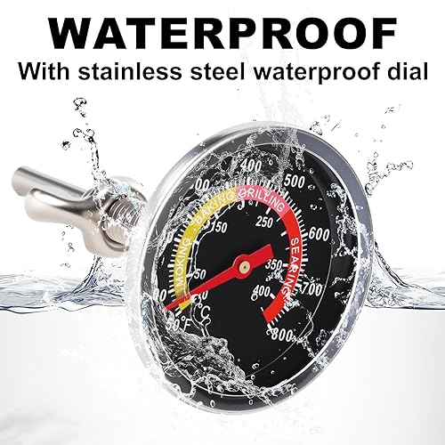 Miniatura 2 de Termómetro para barbacoa de 2-38 pulgadas, esfera de gran tamaño, termómetro de ahumador de 50-800 F, resistente a la intemperie con números de
