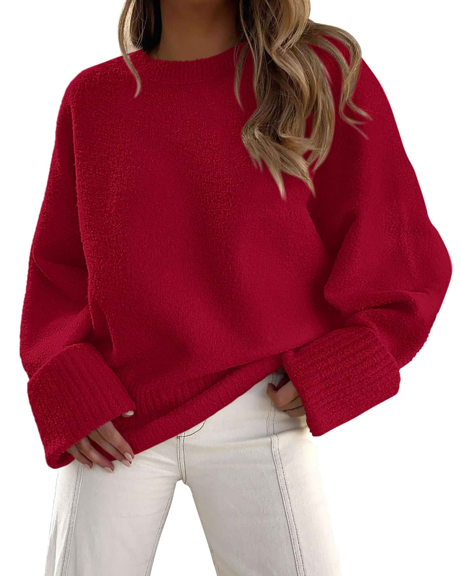PRETTYGARDEN Women's Fall Fashion Cozy Oversized Sweaters Soft Warm,Ribbed Chunky Knit,Crewneck Long Sleeve,Loose Fit Fuzzy, Pullover Tops,Dressy Casual Blouses,Holiday Winter Outfits