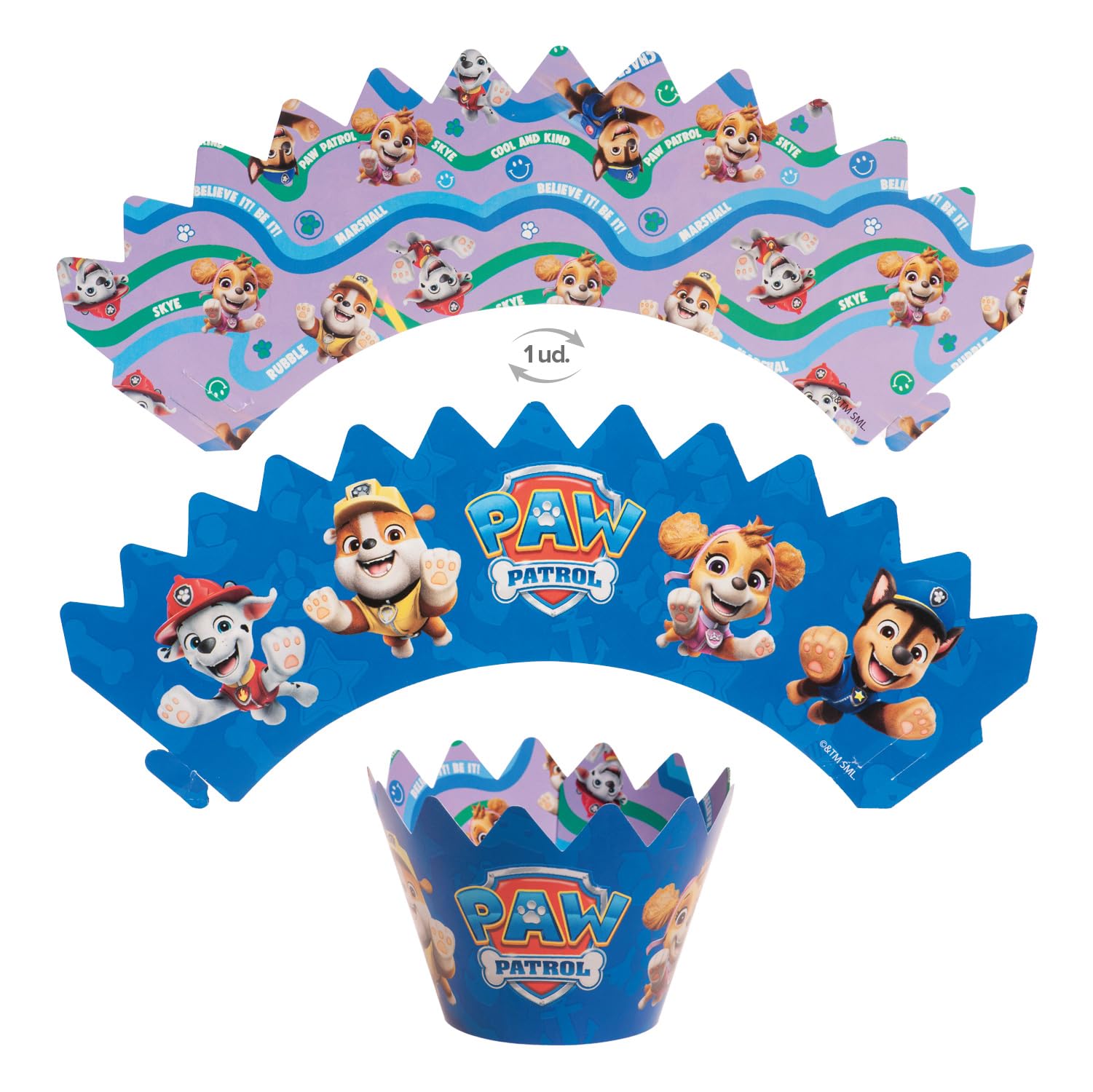 dekora - Paw Patrol Officially Licensed Cupcake Decoration Kit: 6 Paper Toppers + 6 Cupcake Wrappers, Double-Sided Reversible, Reusable, Paper Cupcake Wrappers/Cupcake Cases (not for Baking)