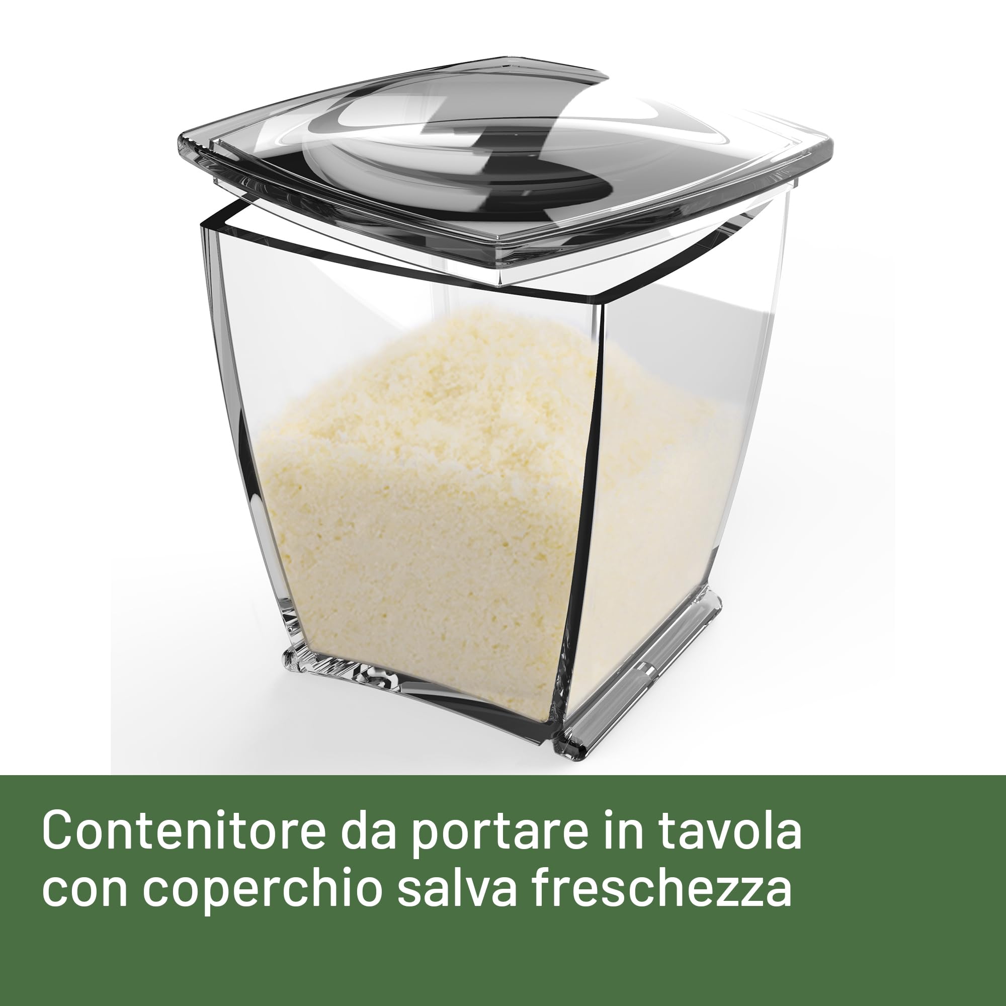 Imetec Grattugissima, Grattugia Elettrica per Formaggio, Pane e Frutta Secca, Contenitore Estraibile, Coperchio Salvafreschezza, 150 W, Rullo in Acciaio, Accessori Lavabili in Lavastoviglie
