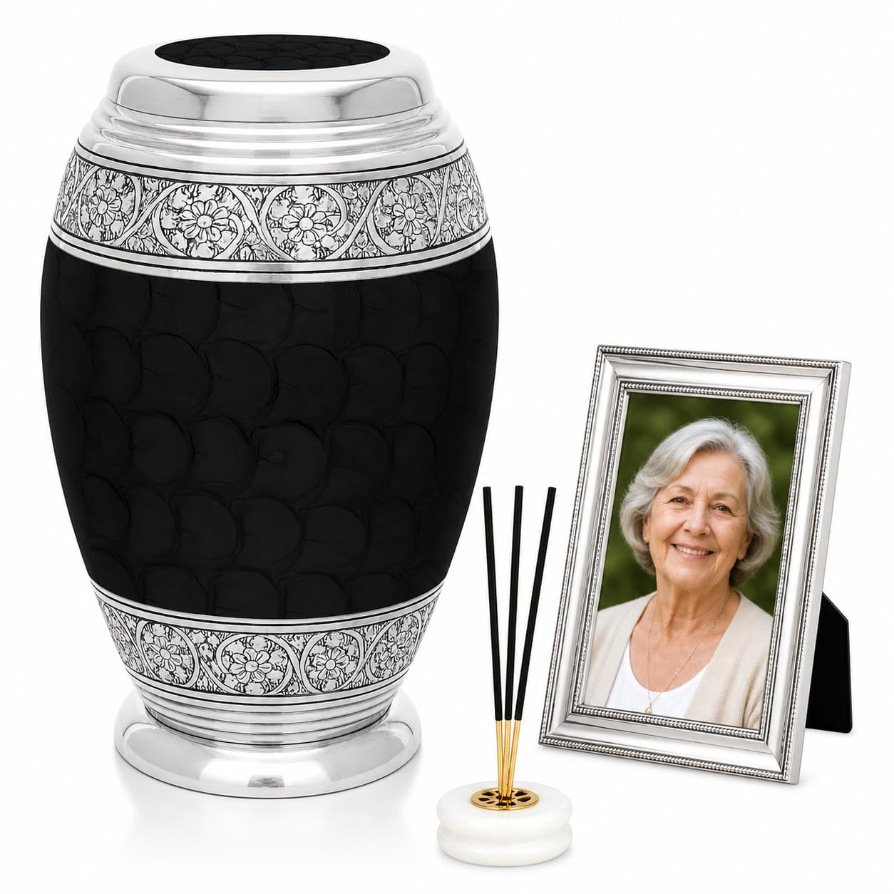 CLEENTABLE Metal Alloy Urns for Human Ashes Adult Female & Male 200+ Cubic Inches, Decorative Burial Urn, Funeral Cremation Urns for Women & Men, Urn for Ashes Adult, 10.5" (Black & Silver) — image 1