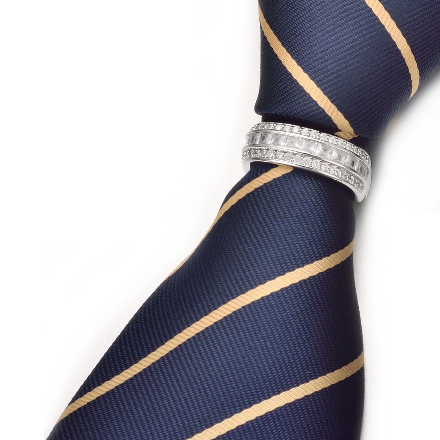 Silver Gold Tie Ring for Men Cubic Zirconia Tie Clip Clasp Business Wedding Suit Jewellery Gift