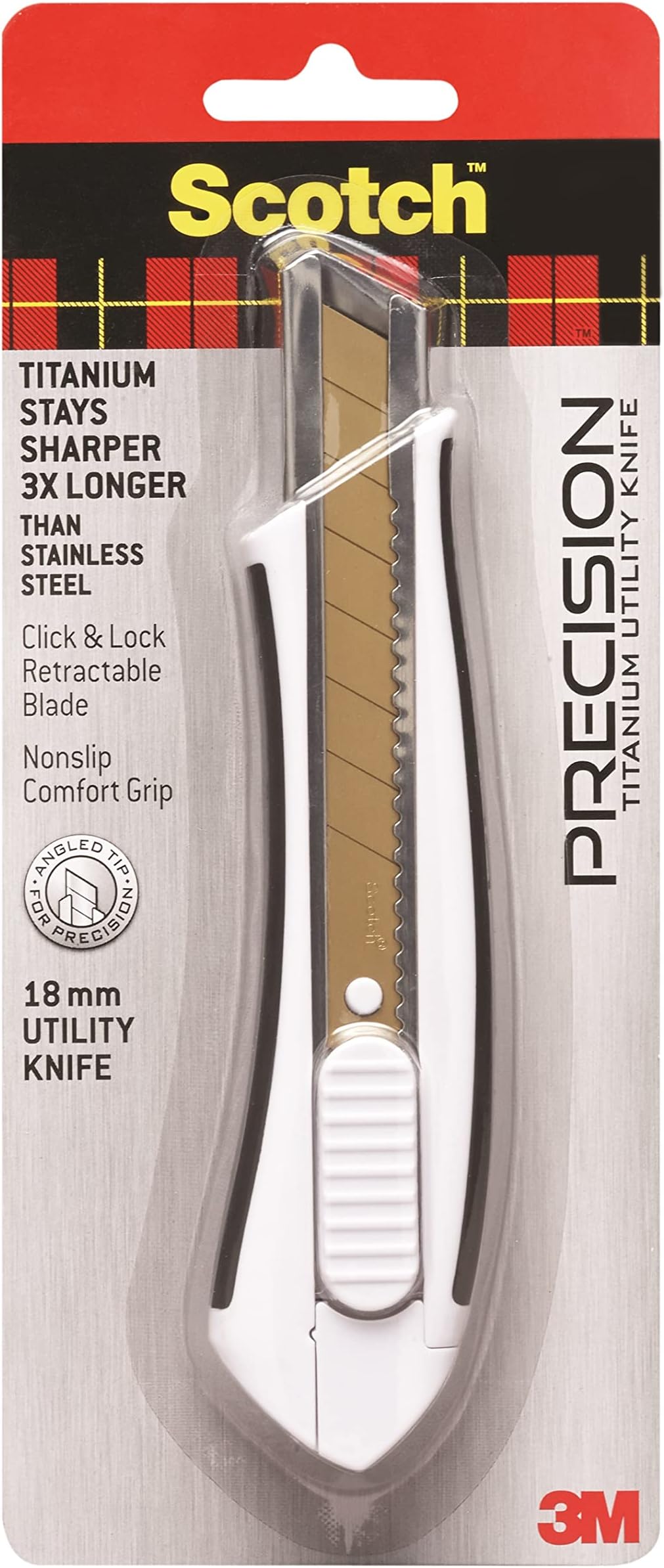 Scotch Titanium Snap-Off Utility Knife – Large 18mm Heavy-Duty Cutter with Locking Retractable Blade, Comfort Grip (Titanium 3X Sharper, Ideal for Boxes & Crafts)