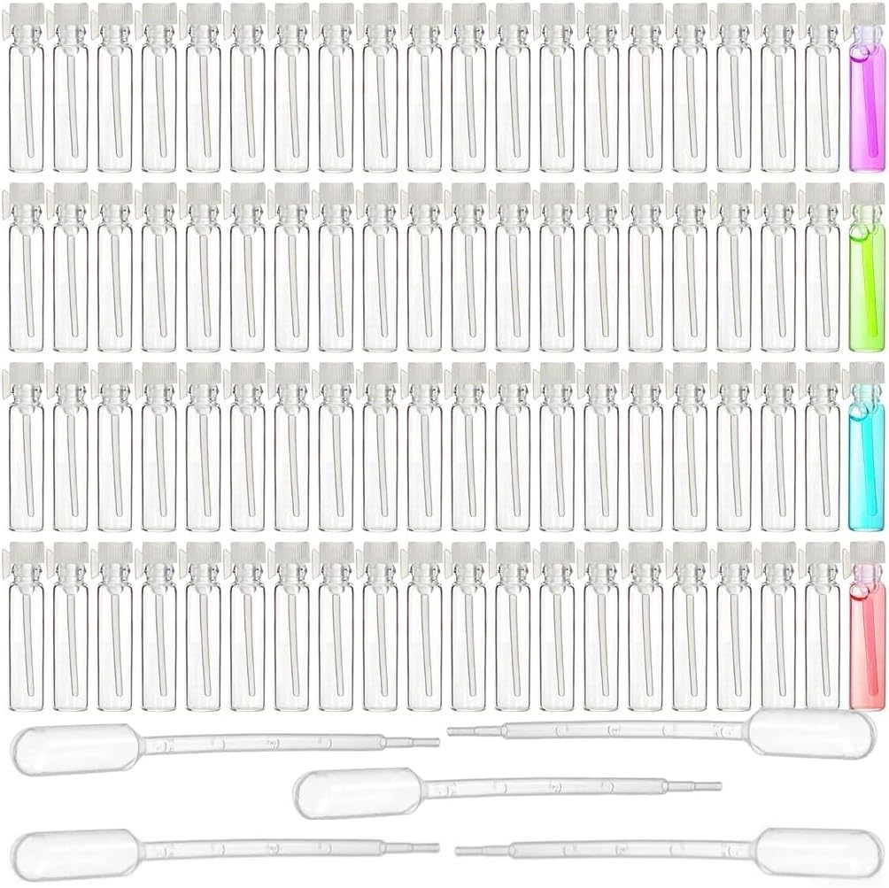 Mini-Parfümprobenflaschen mit 5 Pipetten, leere nachfüllbare Cologne-Dekantflaschen, Reise-Tester-Fläschchen für Duft, ätherische Öle, DIY-Flüssigkeiten, 200 Stück