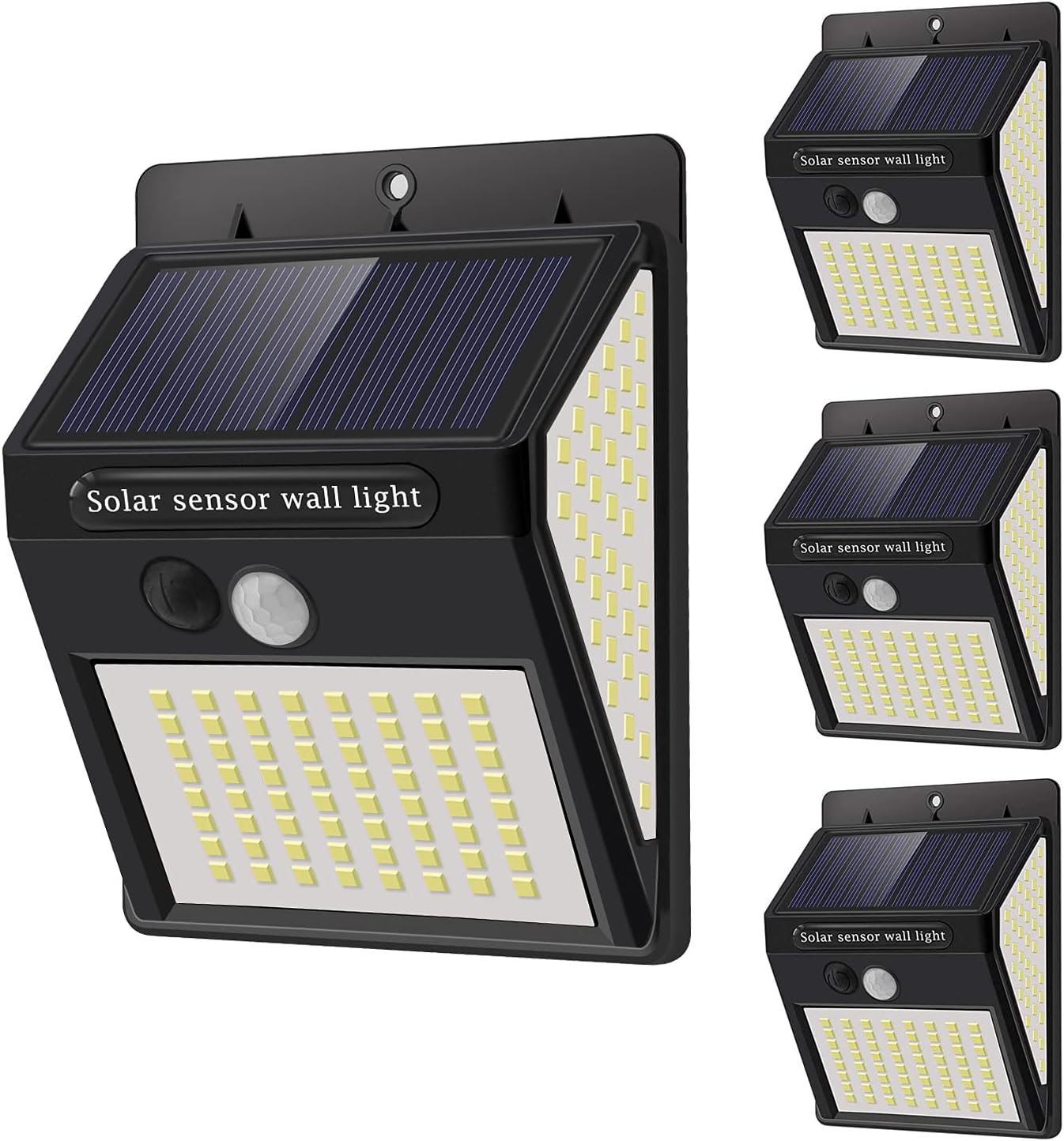 Luce Solare Led Esterno - 4 Pezzi 144 LED Faretti Solari a LED da Esterno,3 Modalità Luci Solari Esterno Sensore di Movimento,IP65 Impermeabile Faretto esterno solare Lampada per Giardino Faro Parete