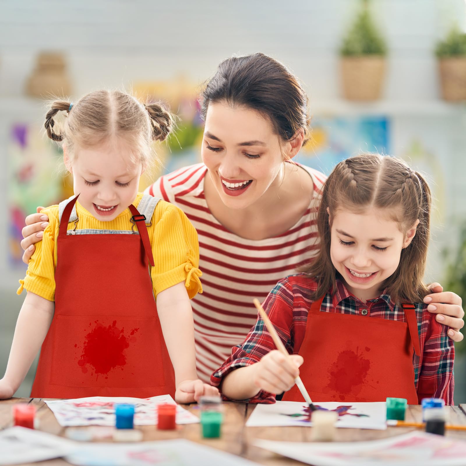 Delantal para niños a granel con 2 bolsillos, ajustable, delantal de arte de chef para niños, delantales de pintura para cocinar, hornear, pintar y manualidades