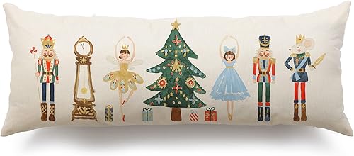 Funda de almohada con texto en inglés "Merry Christmas" de 14 x 36 pulgadas, decoración navideña de cascanueces de invierno, fiestas, decoración