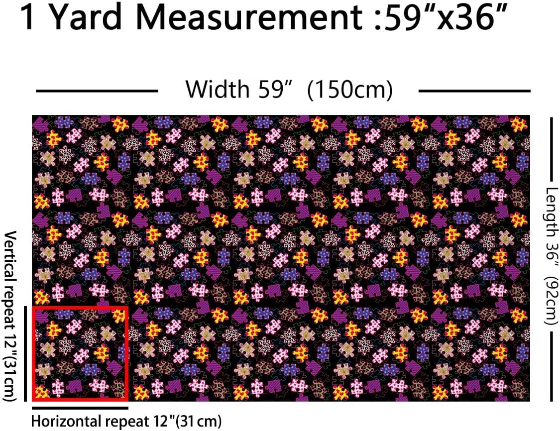 Feelyou Jigsaw Puzzle Upholstery Fabric by The Yard,Intelligence Games by The Yard,Decorative Fabric for Upholstery and Home DIY Projects, 2 Yards, Black Colorful