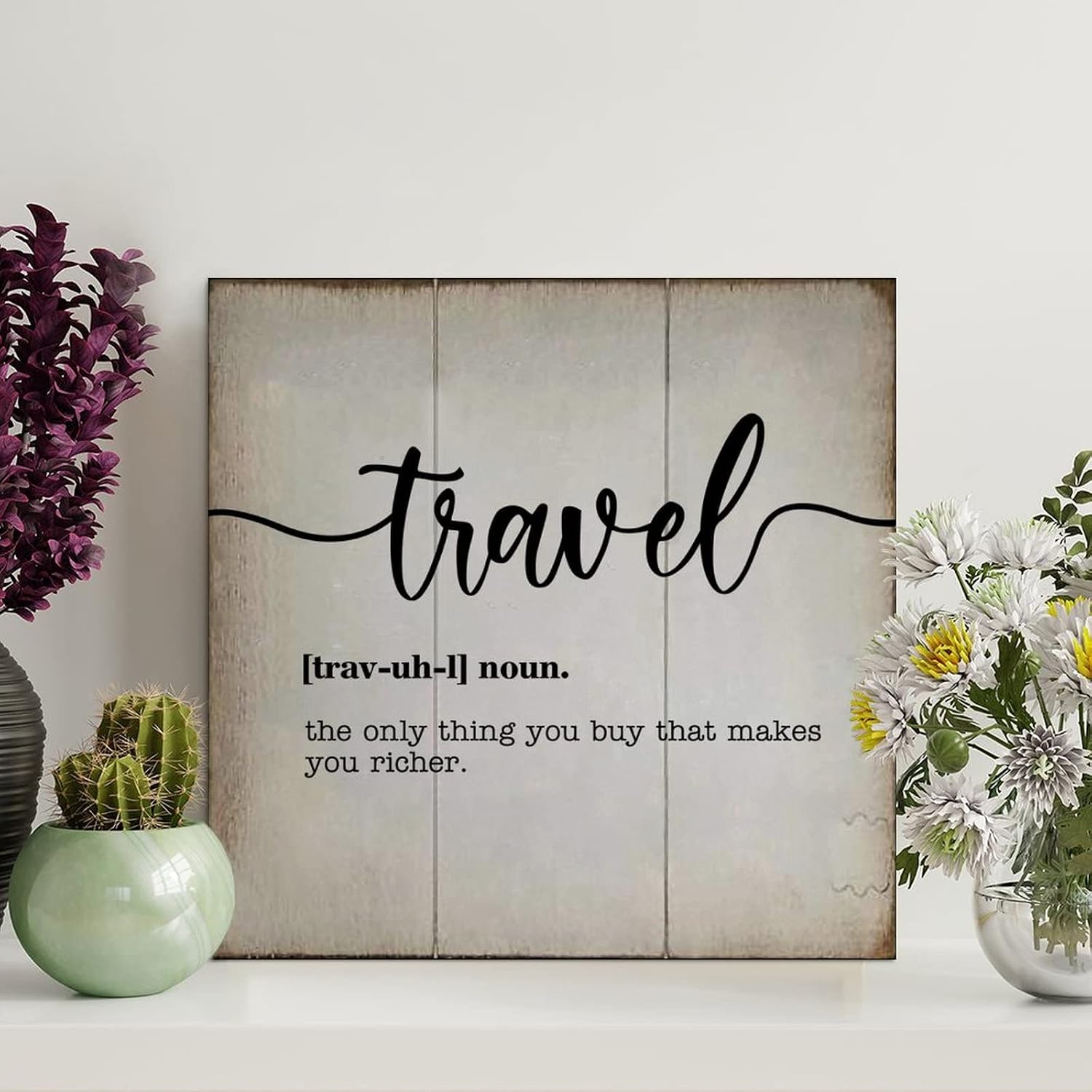 LITTLEGROVE SEEDS Travel Definition Wood Signs Travel Definition Typography Wood Plaque Wall Art Rustic Wall Decorations for Living Room Kitchen Home Decor Signs Wall Hanging Sign 12x12in