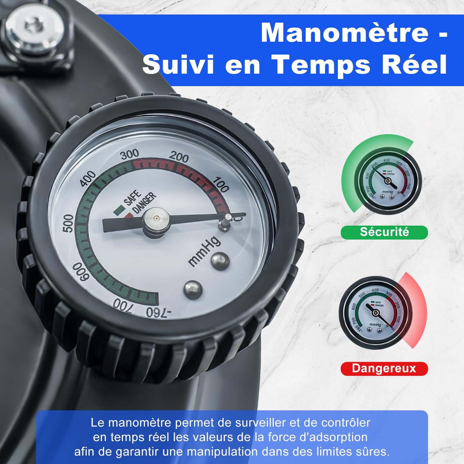 2 x Ventouse Carrelage avec Manomètre,Ventouse Vitre avec Boîte à Outils Portable,Charge Maximale 220KG,Ventouse pare Brise,Ventouses Fenetre Pour Soulever de Vitre,Carrelage