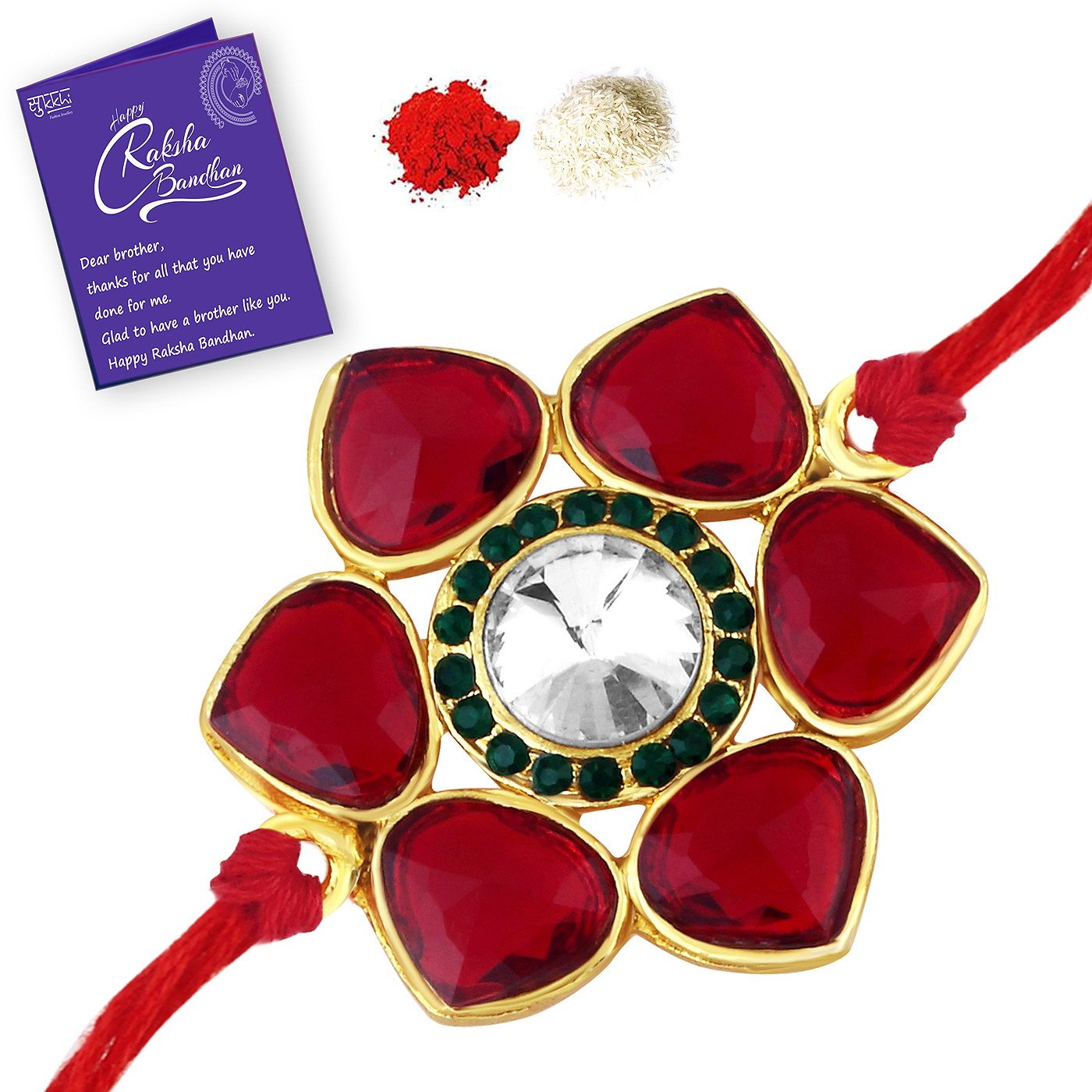 Sukkhi Rakhi Amazing Kundan Designer Gold Plated Premium Rakhi for Brother With Roli Chawal & Greeting Card | Rakhi for Bhaiya | Rakhi for MEN | Kundan Rakhi | (RAK73425) (B09415QTXK) Amazon Price History, Amazon Price Tracker