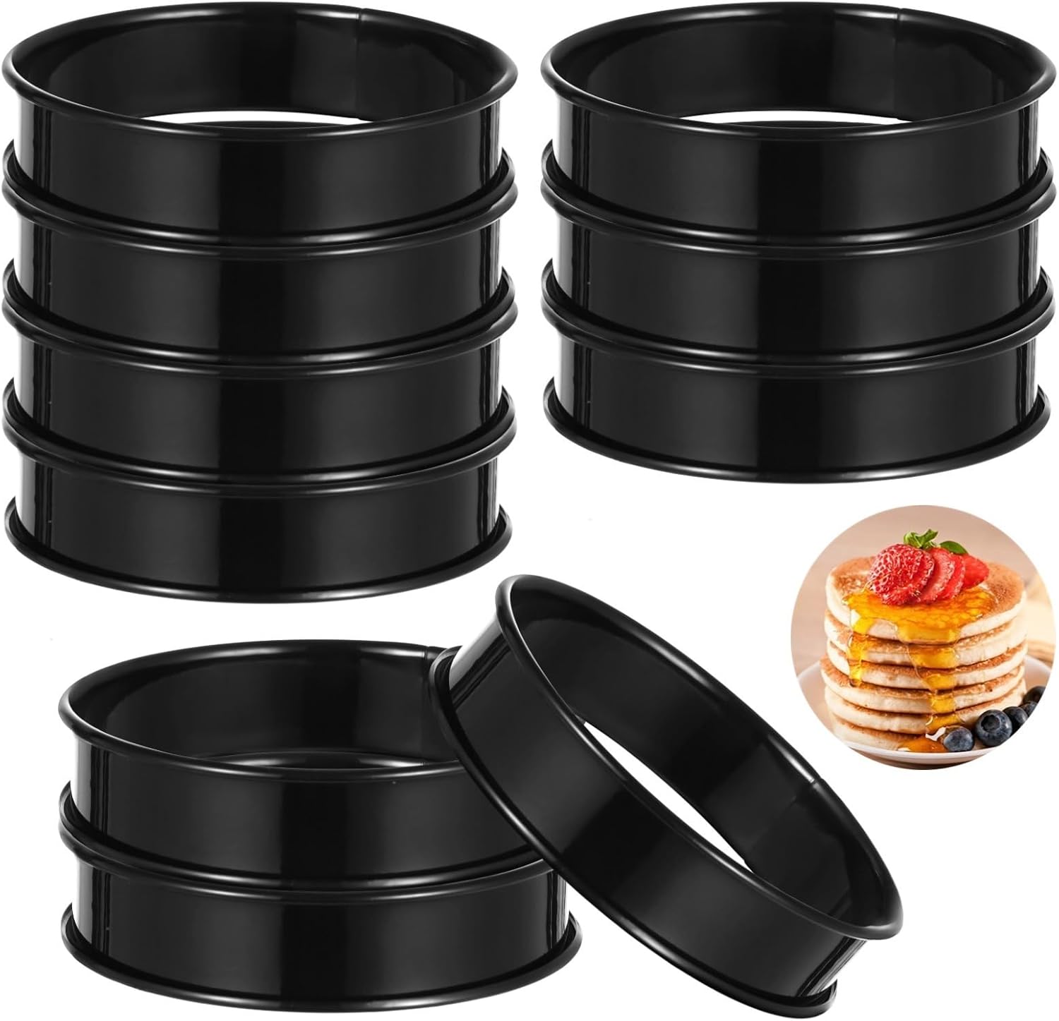 Set Of 10 Muffin Rings, 4-Inch Rolled Stainless Steel Crumpet Molds For Baking And Cooking