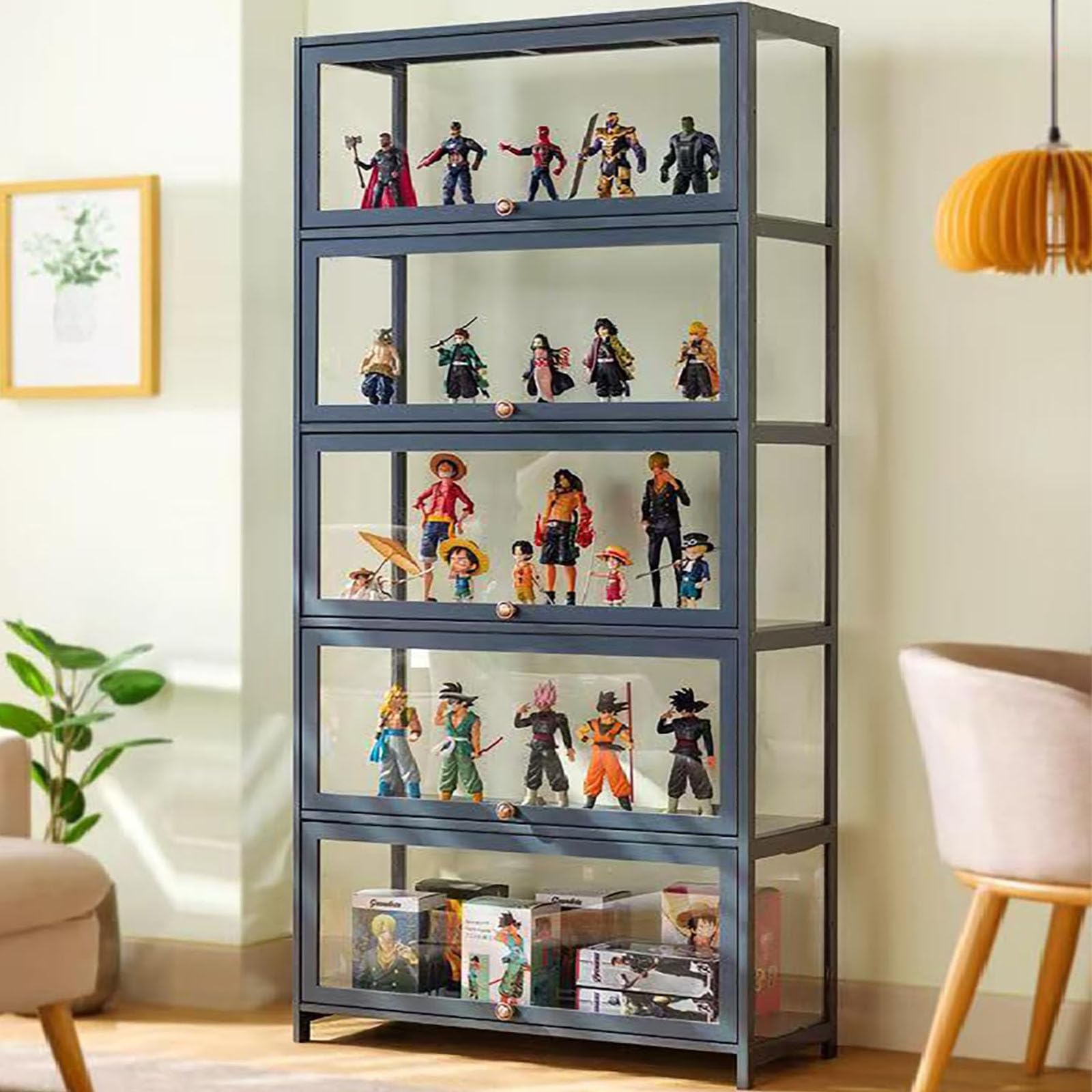 Cabinet d'exposition avec Porte en Verre Acrylique, boîte d'exposition Curio de 6 Niveaux, étagère de Collection de Jouets et étagères pour la Chambre