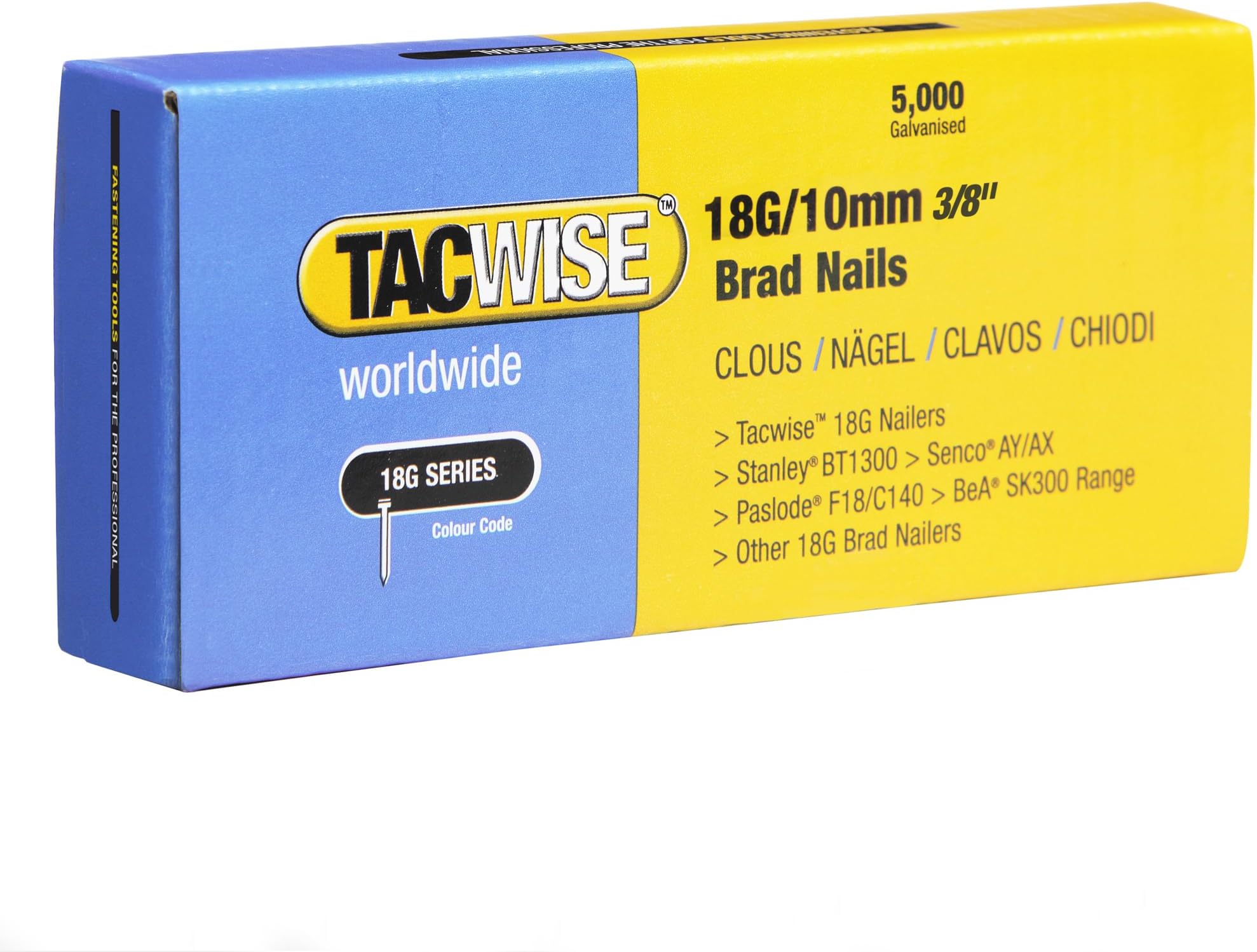 TACWISE 0392 Type 18G / 10 mm Galvanised Brad Nails, Pack of 5,000, Silver