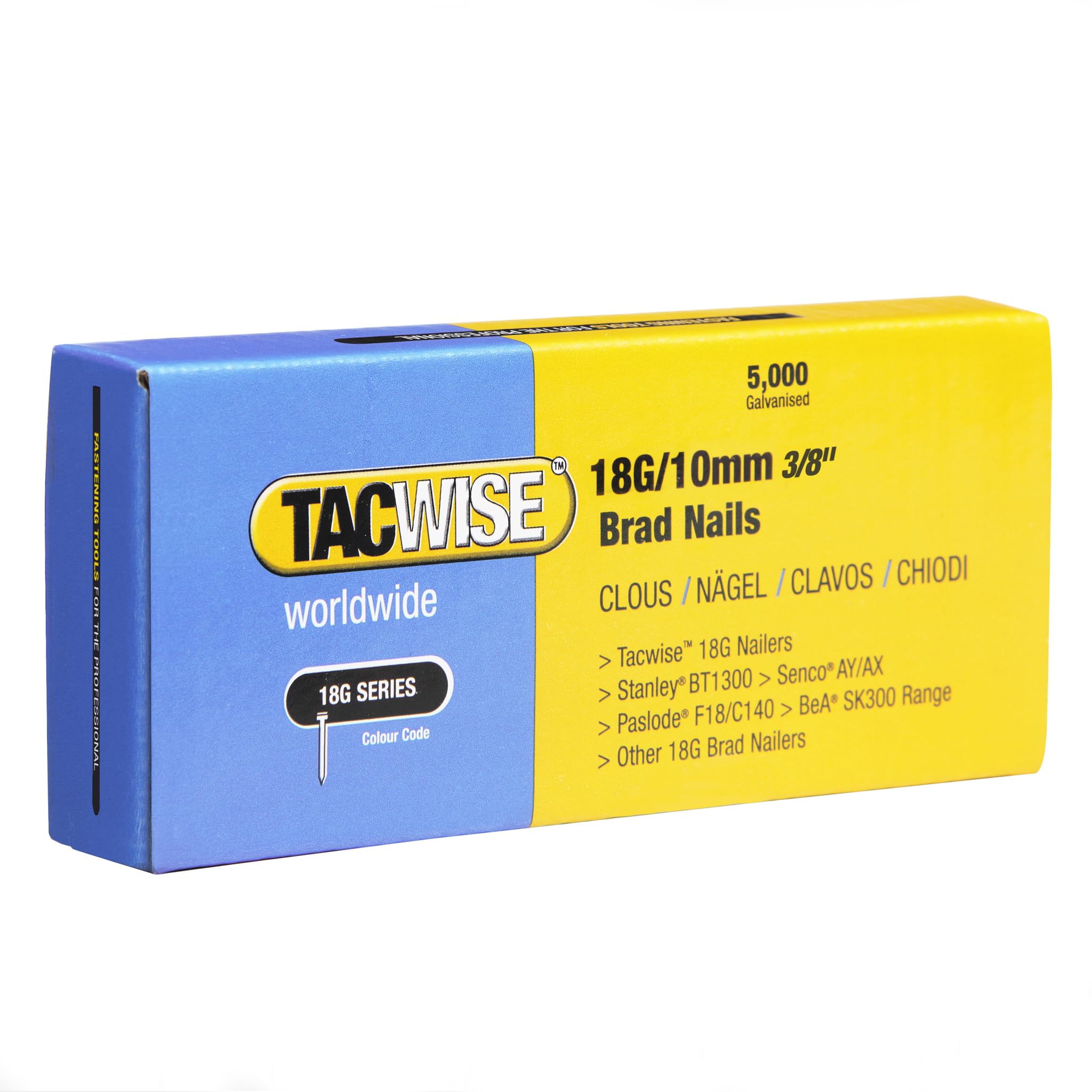 Tacwise 0392 Type 18G / 10 mm Galvanised Brad Nails, Pack of 5,000, Silver