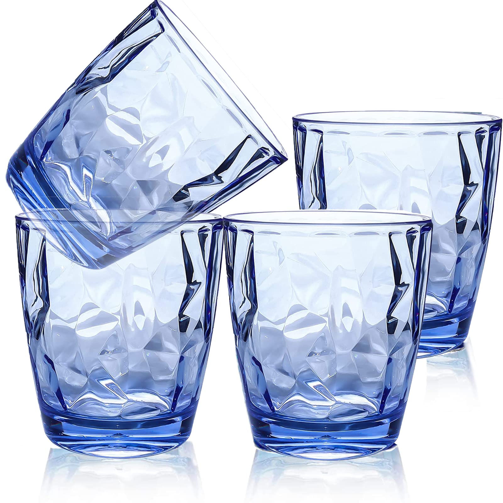 Plastic Tumblers 300ml Acrylic Drinking Glasses Plastic Cups, Unbreakable Water Cups Stackable Cocktail Glasses, 10 Oz Portable Water Tumblers, Plastic Picnic Glasses, for Juice Beer Tea Milk,4 Pack