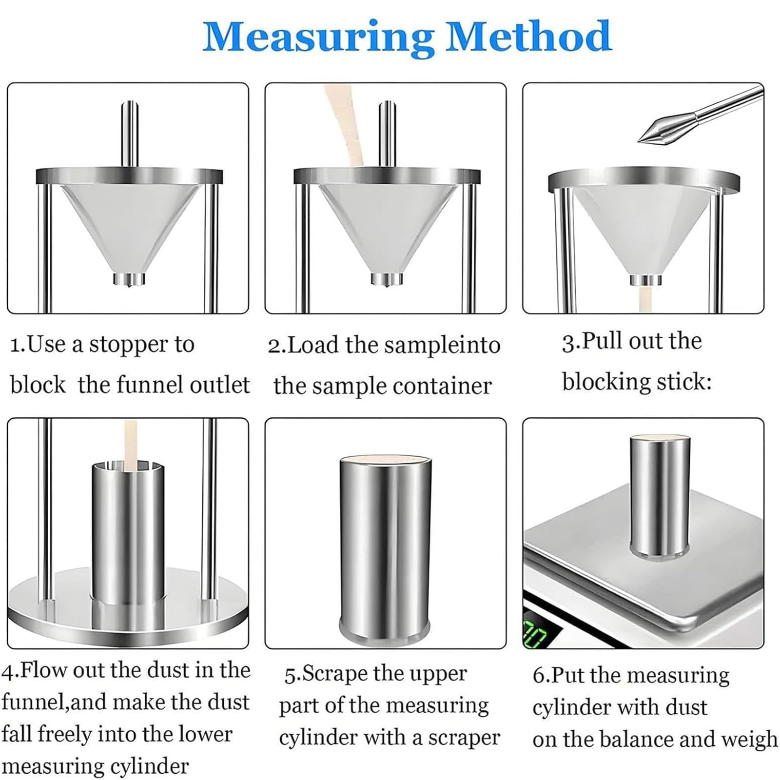 This Powder Bulk Density Tester, Stainless Steel Bulk Density Meter, 100ML Natural Stacking Density Meter with Precision Funnel, for Material Density Testing in Labs and Industry