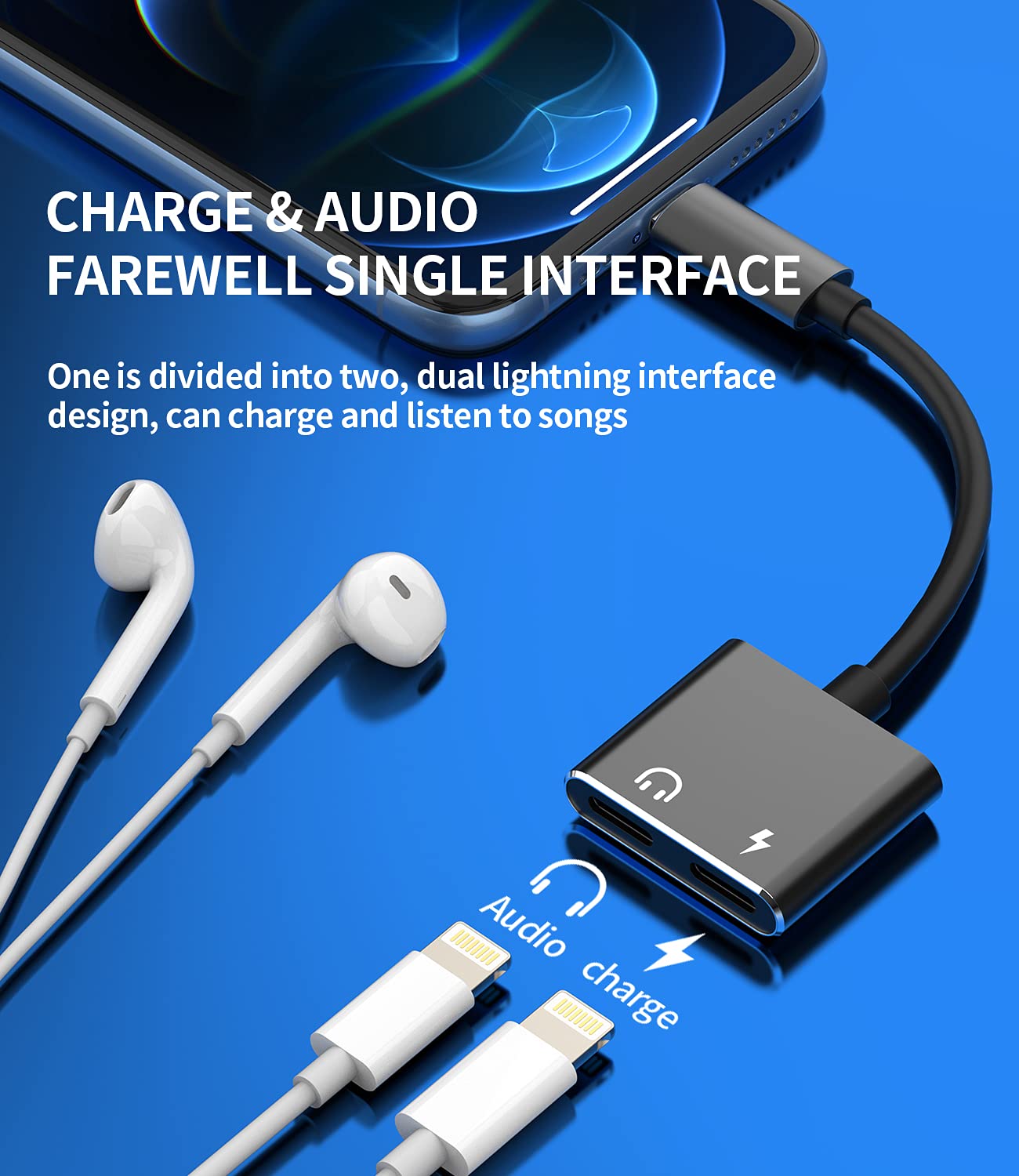 Zoyuzan Dual Lightning Splitter, 2 in 1 Adapter, Charges and Plays, Compatible with iPhone, iPad, iPod, Headphones