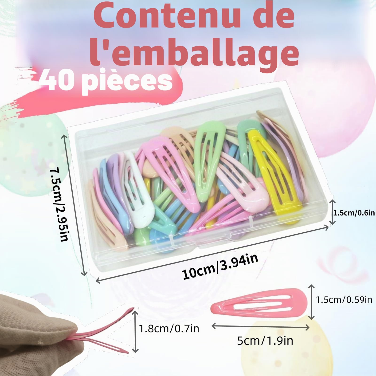 Lot de 40 barrettes à cheveux pour fille - 5 cm - Couleur bonbon - Avec boîte à clipser - Pour filles et enfants (couleur 1)