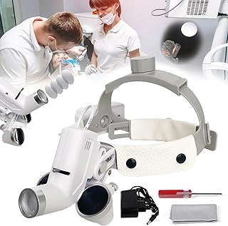Lupas, Lupas cirúrgicas dentárias médicas de 3,5 x 420 mm com lâmpada ajustável distância de palhetas ajustáveis binóculos LED de 5 W para couro cirúrgico dentário médico
